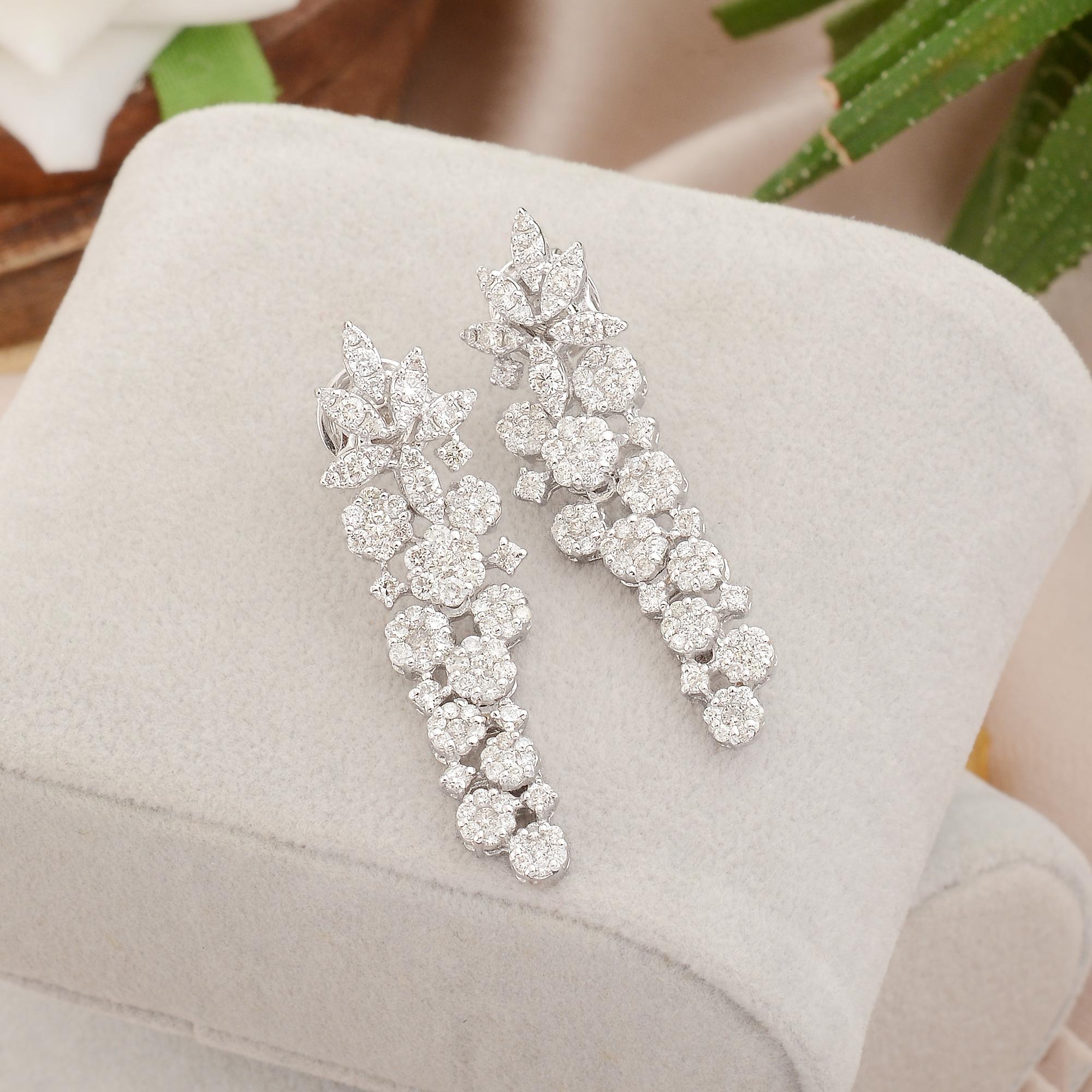 Modern 2.20 Carat SI Clarity HI Color Diamond Earrings 14 Karat White Gold Fine Jewelry For Sale