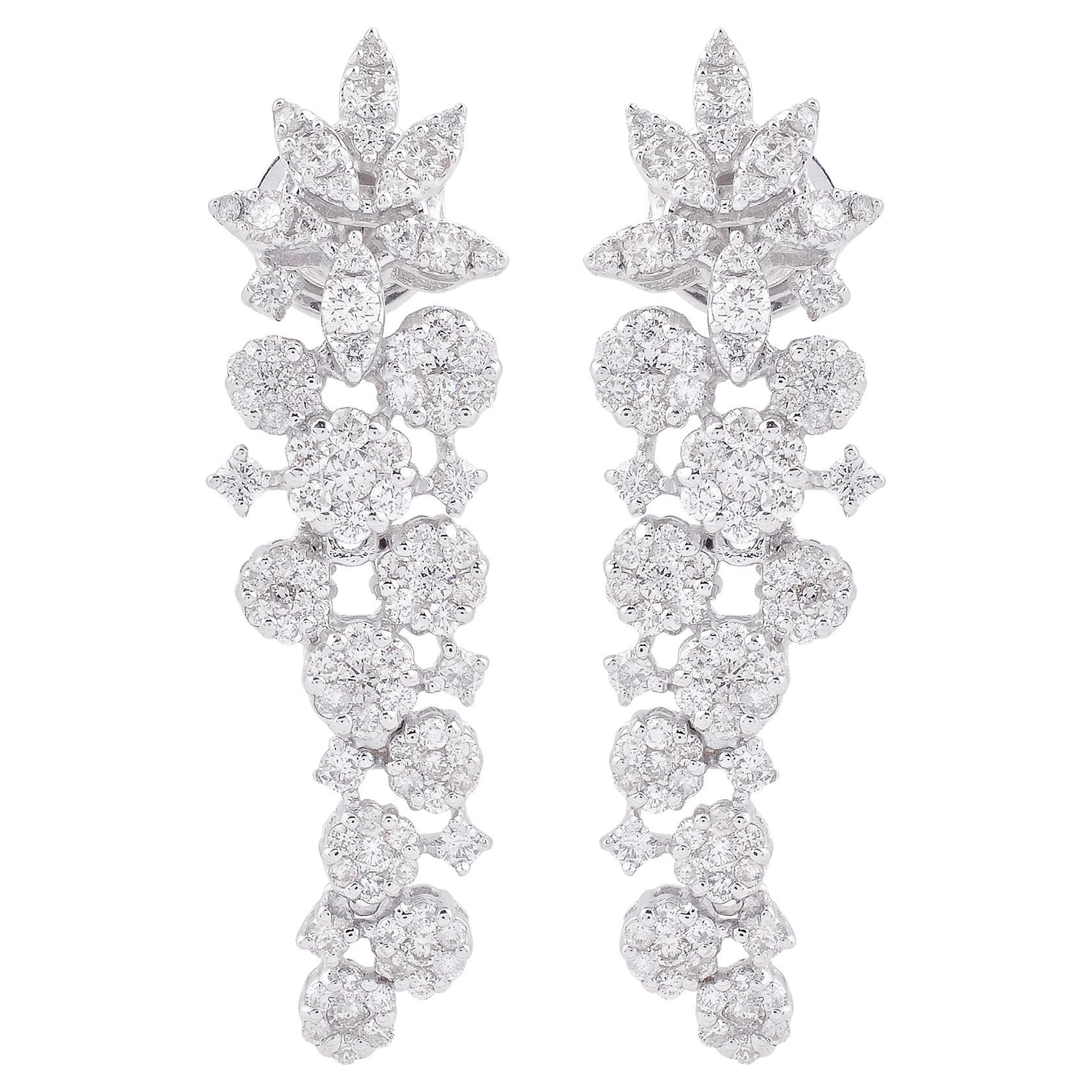 2.20 Carat SI Clarity HI Color Diamond Earrings 18 Karat White Gold Fine Jewelry For Sale