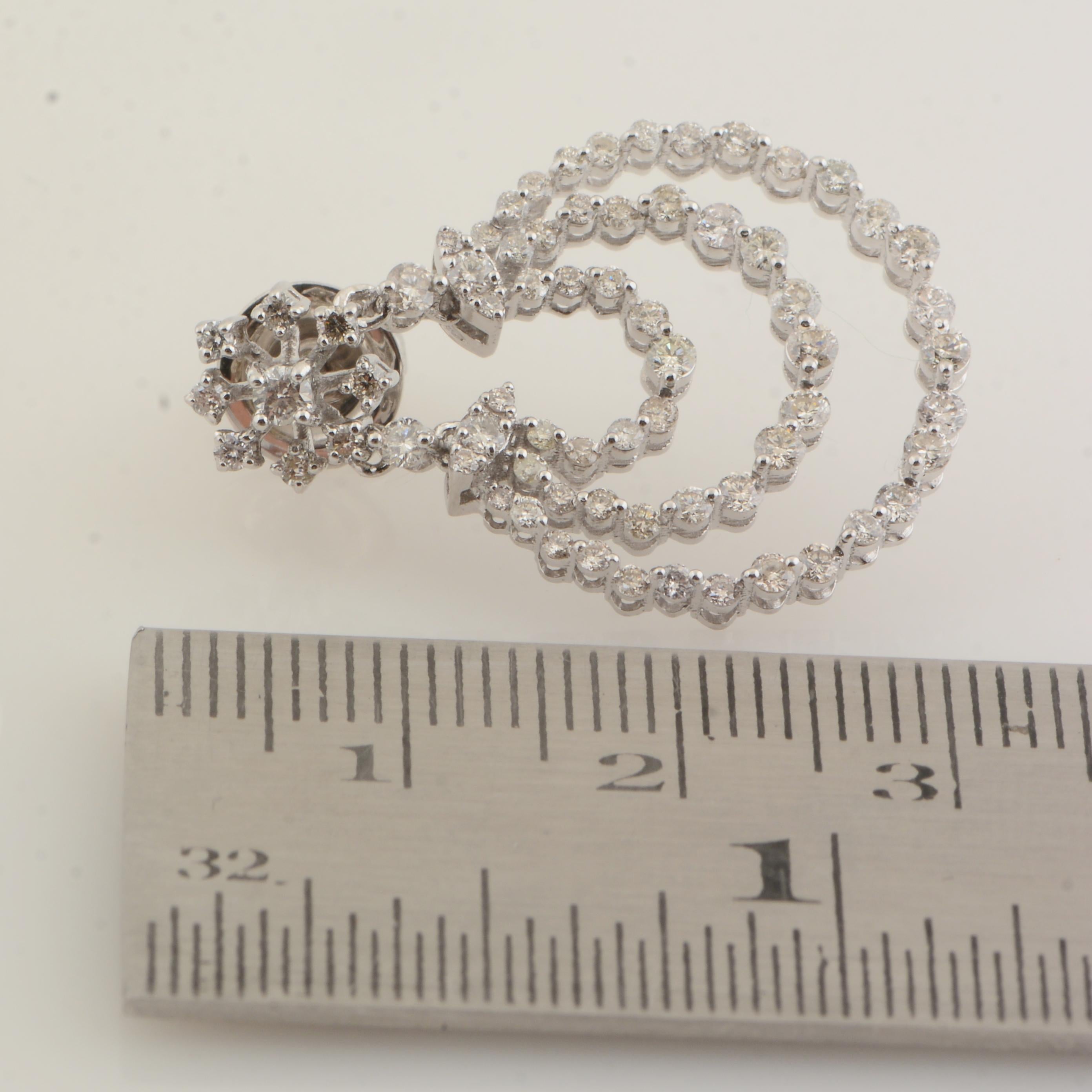 2.20 Carat SI Clarity HI Color Diamond Pave Dangle Earrings 18k White Gold In New Condition For Sale In Diera, Dubai