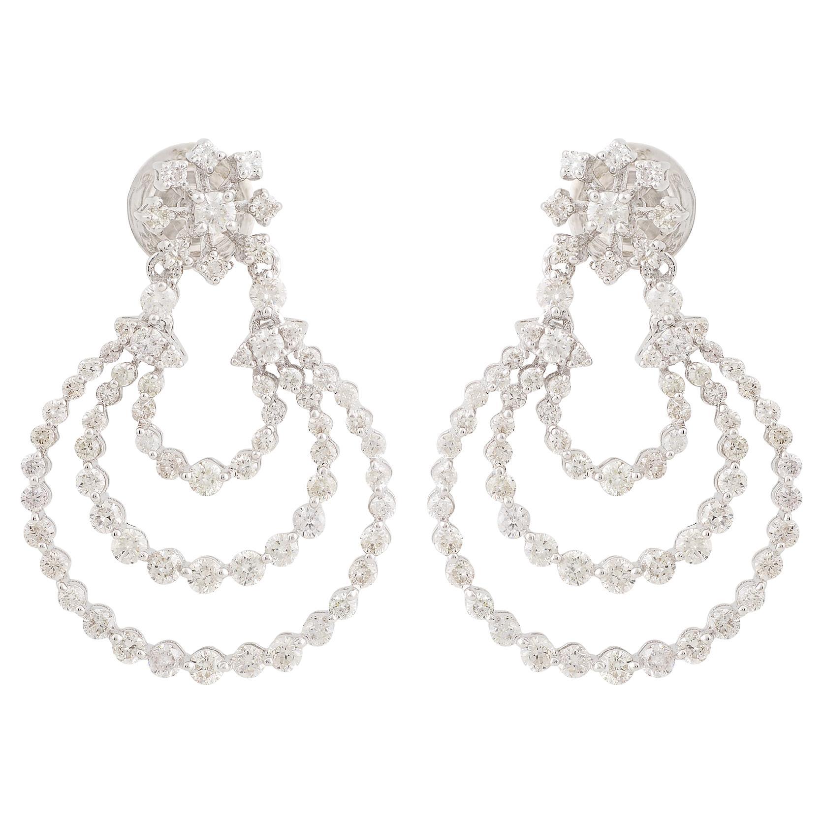 2.20 Carat SI Clarity HI Color Diamond Pave Dangle Earrings 18k White Gold For Sale
