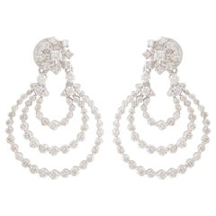 2.20 Carat SI Clarity HI Color Diamond Pave Dangle Earrings 18k White Gold
