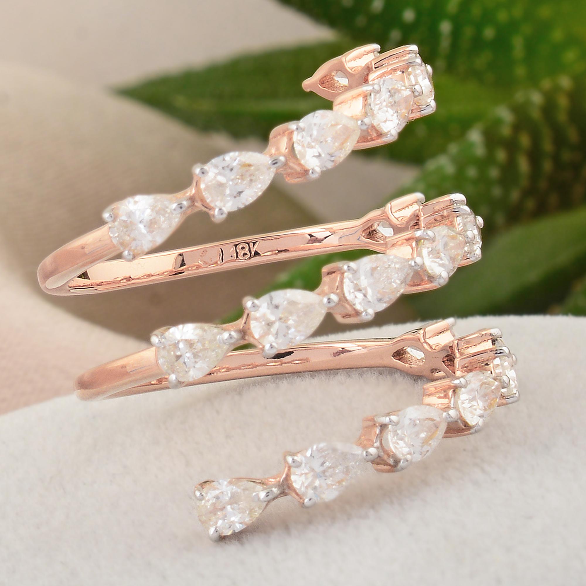 En vente :  2.20 Carat SI Clarity HI Color Pear Diamond Spiral Ring 18k Rose Gold Jewelry  5