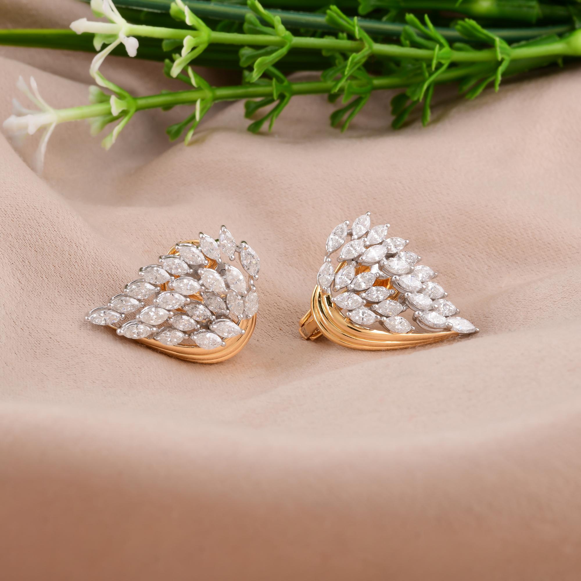 Modern 2.20 Carat SI/H Marquise Brilliant Diamond Feather Earrings 14 Karat Yellow Gold For Sale