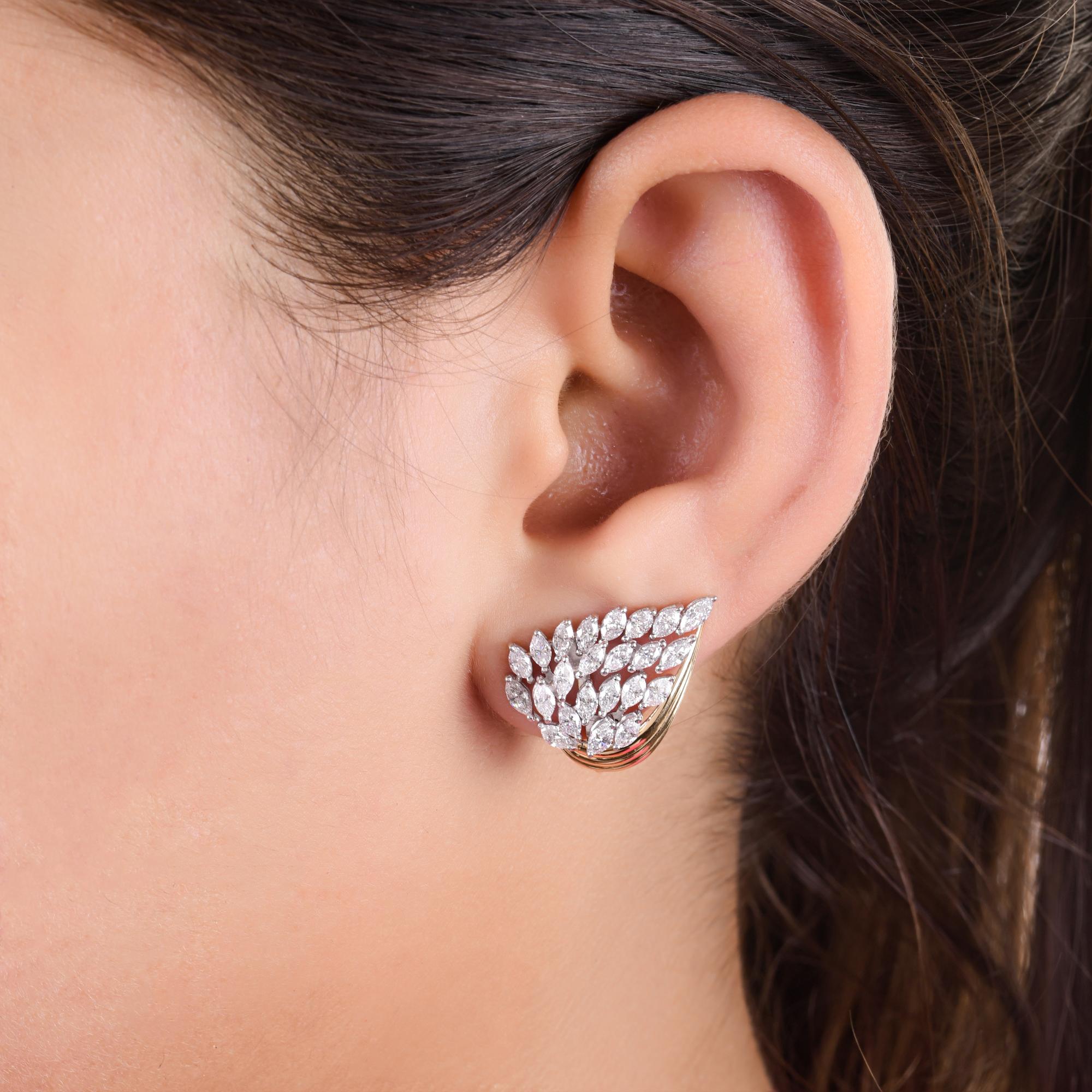 Marquise Cut 2.20 Carat SI/H Marquise Brilliant Diamond Feather Earrings 14 Karat Yellow Gold For Sale
