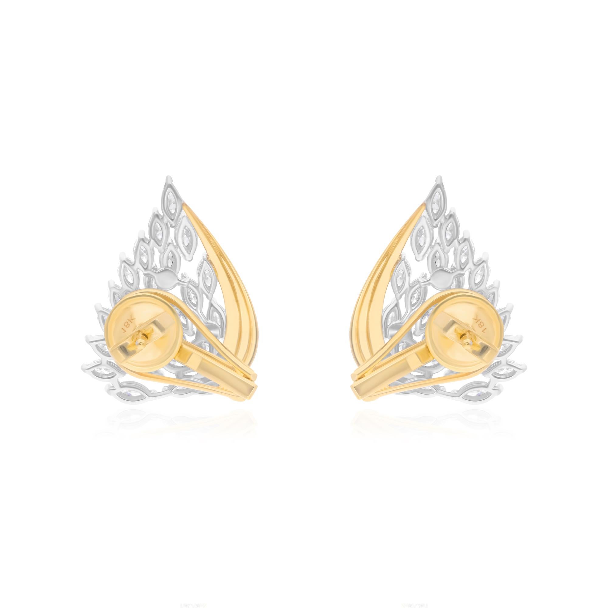 2.20 Carat SI/H Marquise Brilliant Diamond Feather Earrings 14 Karat Yellow Gold In New Condition For Sale In Diera, Dubai