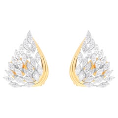 Boucles d'oreilles plumes en or jaune 14 carats avec diamants brillants marquises SI/H de 2,20 carats