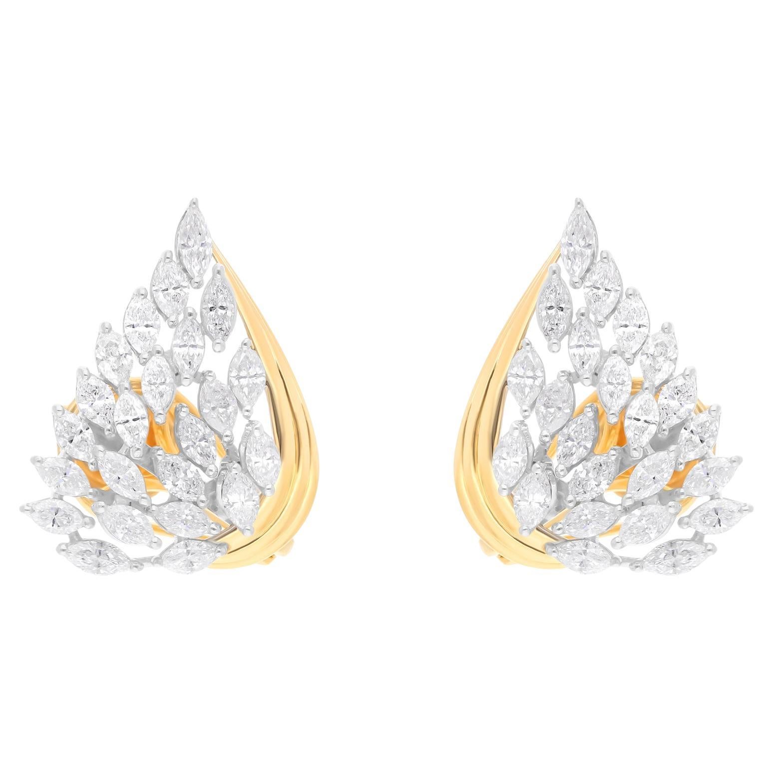2.20 Carat SI/H Marquise Brilliant Diamond Feather Earrings 18 Karat Yellow Gold For Sale