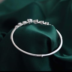 Bracelet manchette en or blanc 18k diamant naturel pavé 2.20 Ct SI/HI