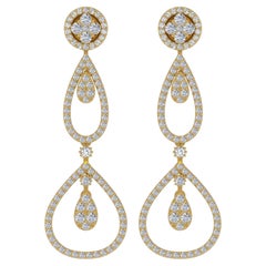 2.20 Carat SI/H Round Brilliant Cut Diamond Dangle Earrings 14 Karat Yellow Gold