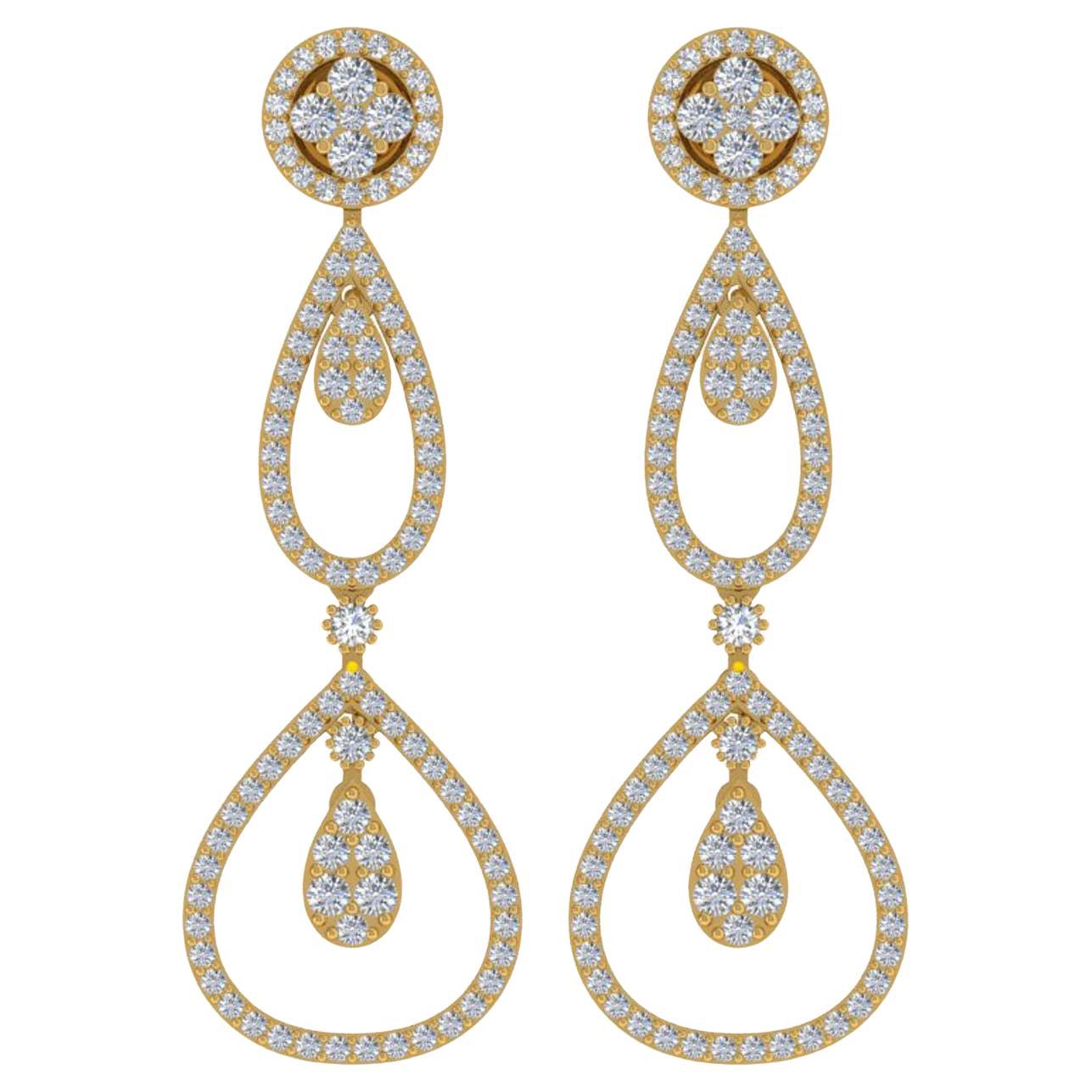 2,20 Karat SI/H Diamant-Ohrringe aus 14 Karat Gelbgold mit rundem Brillantschliff