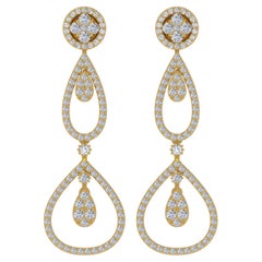 2.20 Carat SI/H Round Brilliant Cut Diamond Dangle Earrings 14 Karat Yellow Gold