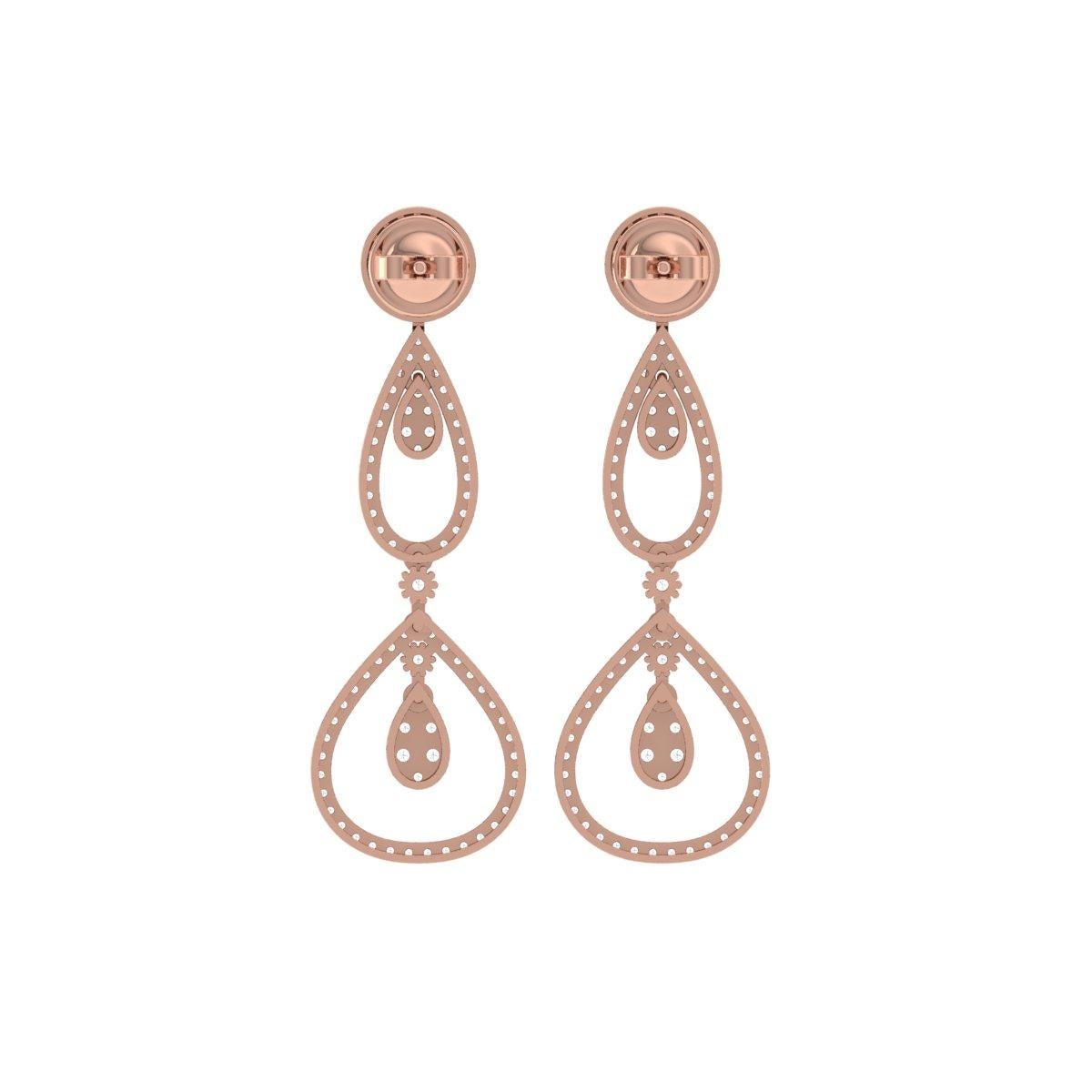 Modern 2.20 Carat SI/H Round Brilliant Cut Diamond Dangle Earrings 18 Karat Rose Gold For Sale