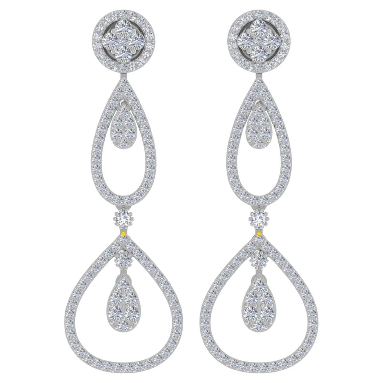 2.20 Carat SI/H Round Brilliant Cut Diamond Dangle Earrings 18 Karat White Gold