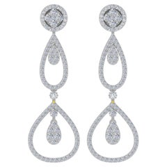 2.20 Carat SI/H Round Brilliant Cut Diamond Dangle Earrings 18 Karat White Gold