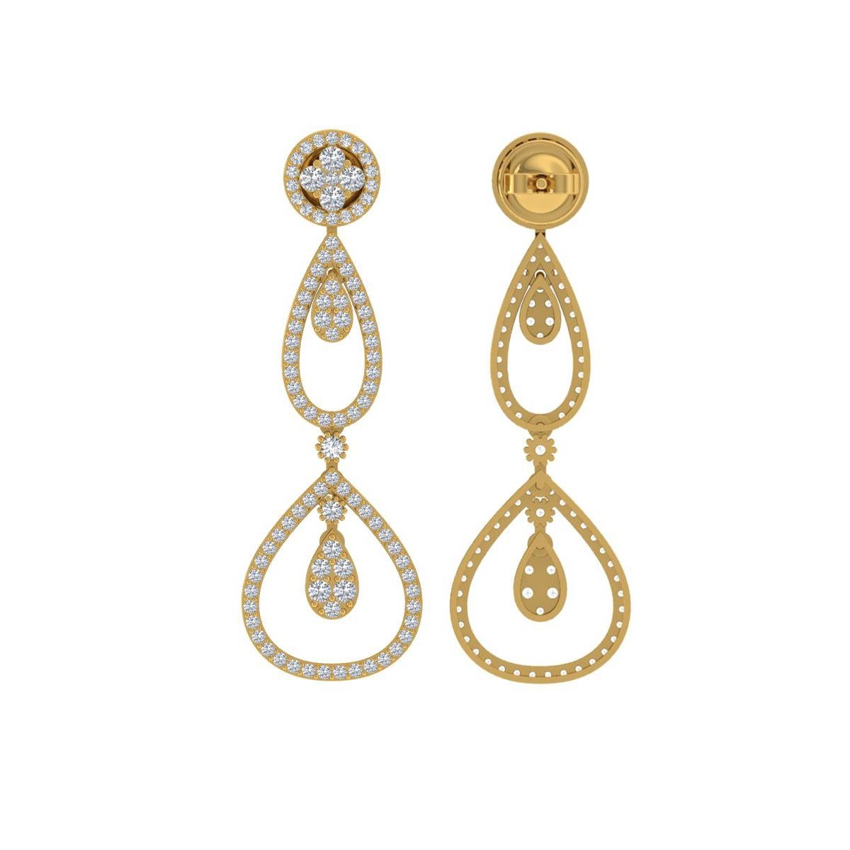 2,20 Karat SI/H Diamant-Ohrringe aus 18 Karat Gelbgold mit rundem Brillantschliff im Zustand „Neu“ im Angebot in Diera, Dubai