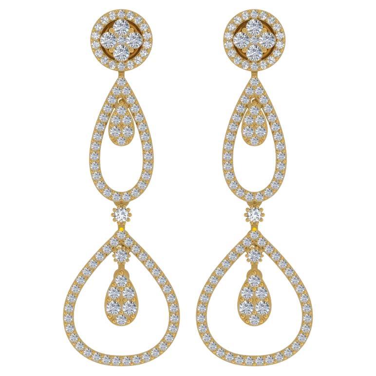 2,20 Karat SI/H Diamant-Ohrringe aus 18 Karat Gelbgold mit rundem Brillantschliff im Angebot