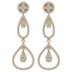 2.20 Carat SI/H Round Brilliant Cut Diamond Dangle Earrings 18 Karat Yellow Gold