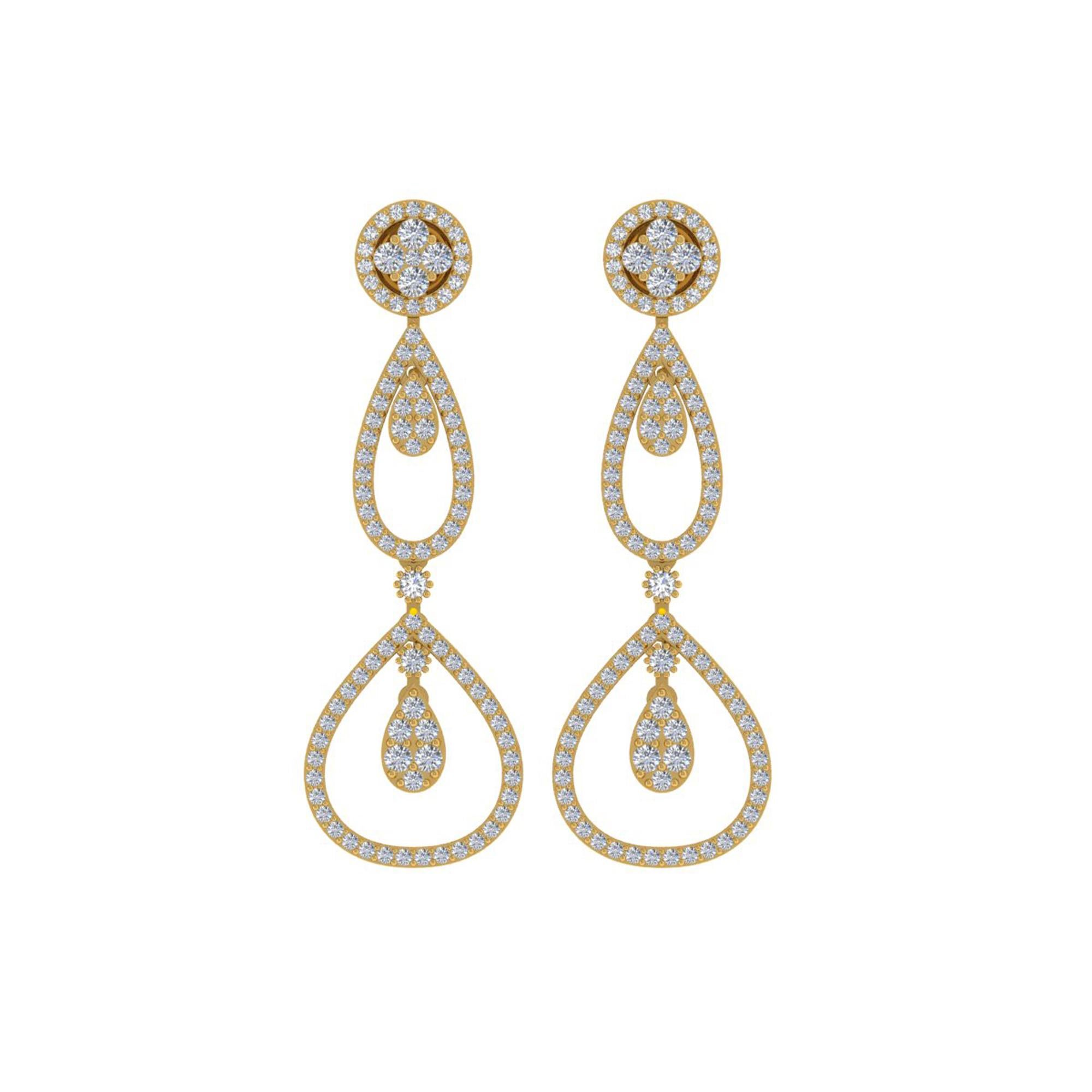 2,20 Karat SI/H Diamant-Ohrringe aus 18 Karat Gelbgold mit rundem Brillantschliff