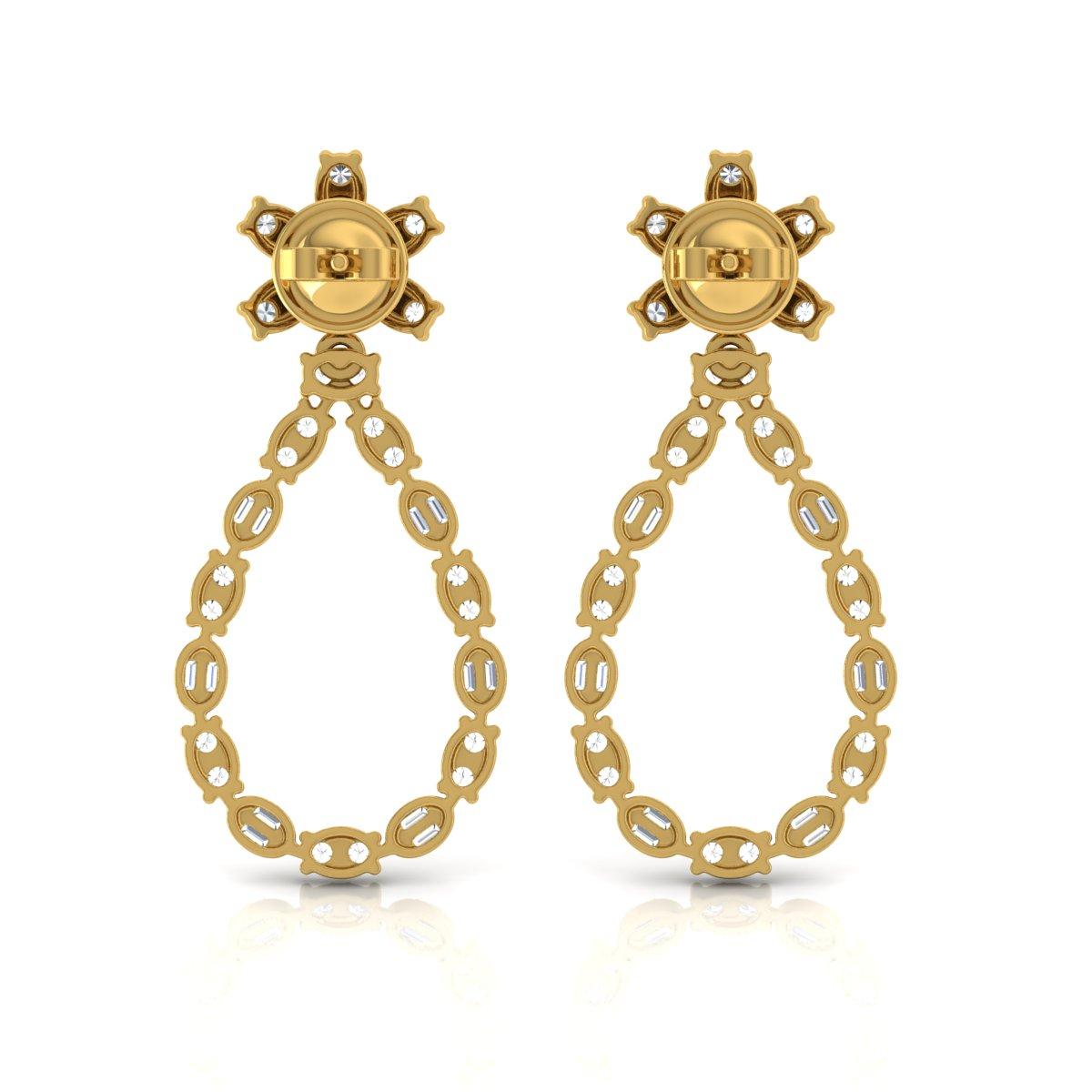 Modern 2.20 Carat SI/HI Baguette Diamond Dangle Earrings 18 Karat Yellow Gold Jewelry For Sale