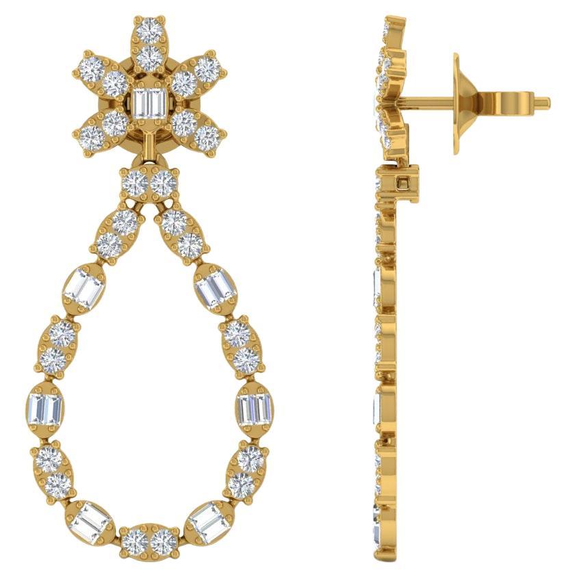 2.20 Carat SI/HI Baguette Diamond Dangle Earrings 18 Karat Yellow Gold Jewelry