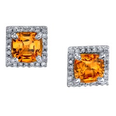 2.24 ct. t.w. Spessartine Garnet, Diamond 18k White Gold Square Stud Earrings