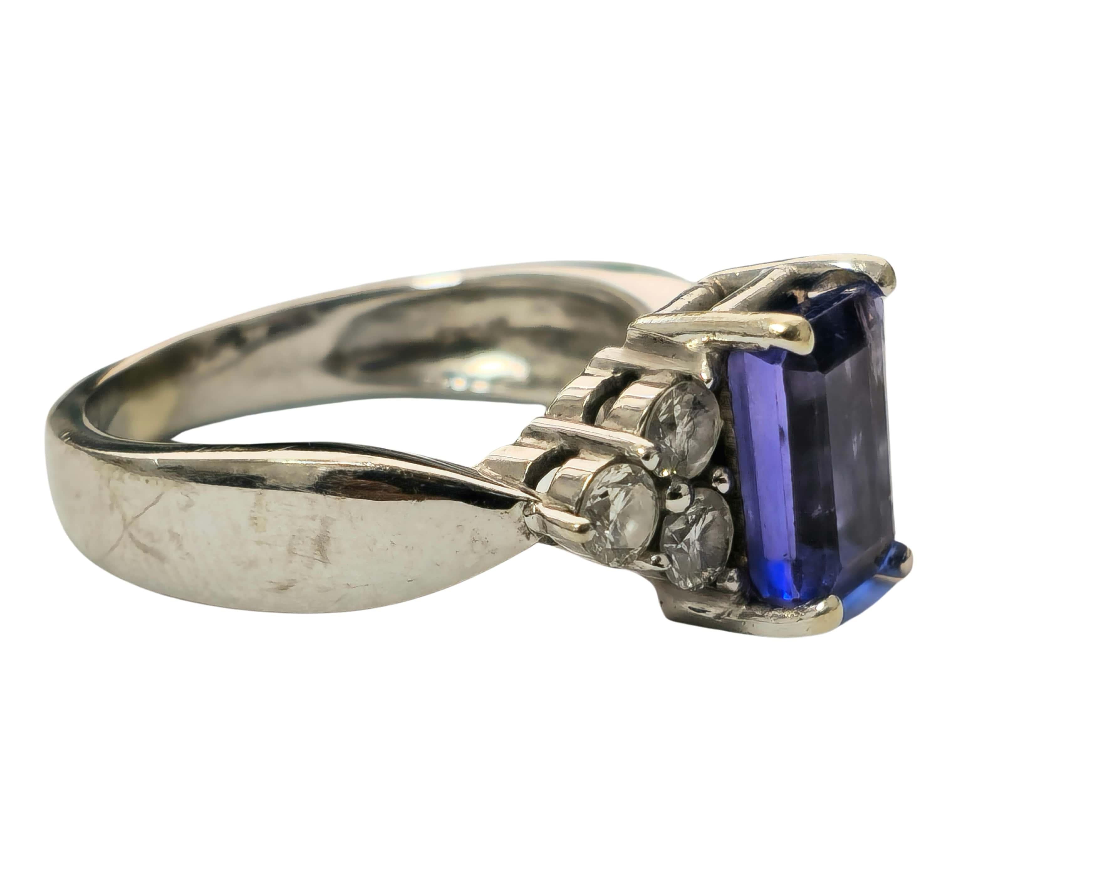 Emerald Cut 2.20 Carat Tanzanite & Diamond Engagement Ring For Sale