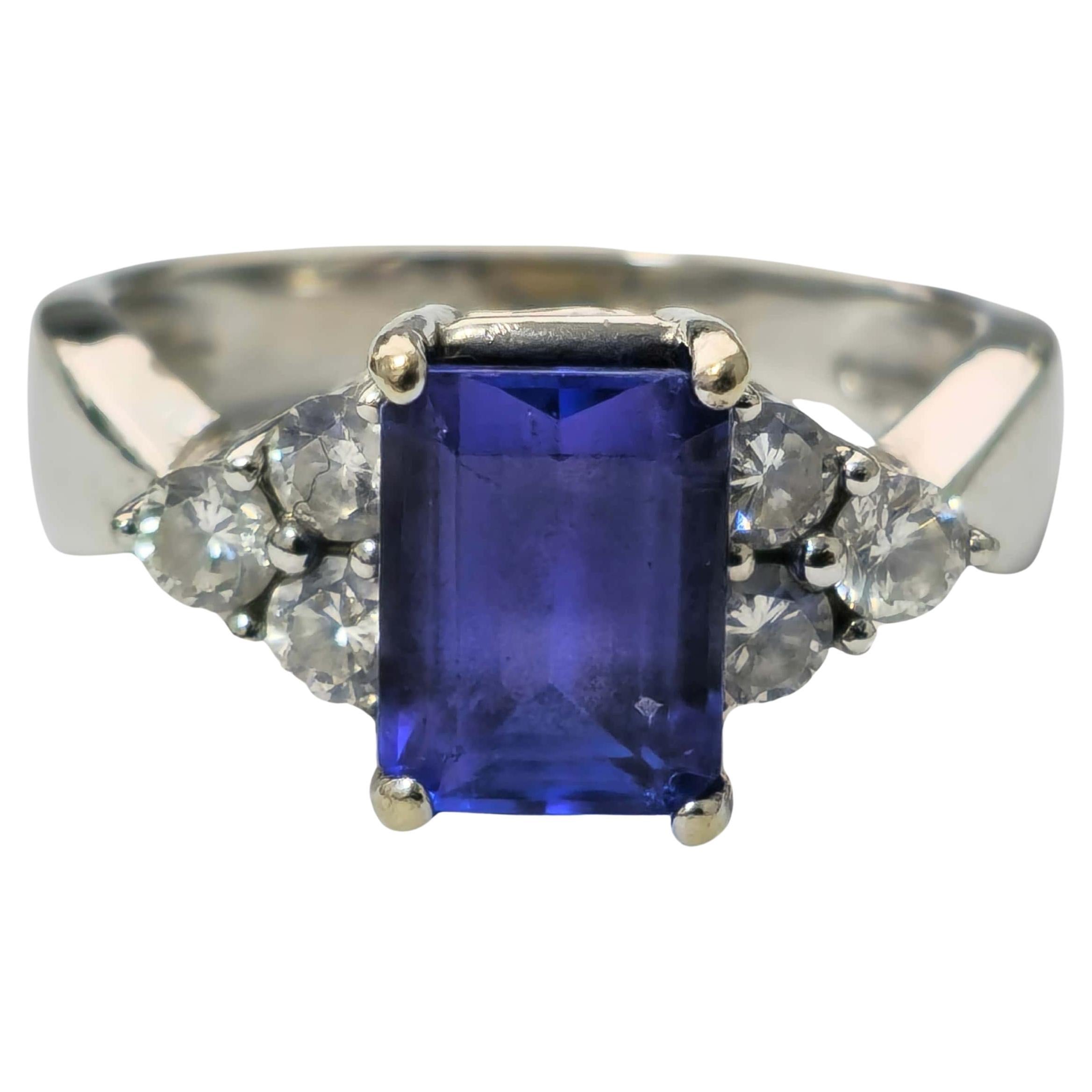 2.20 Carat Tanzanite & Diamond Engagement Ring For Sale