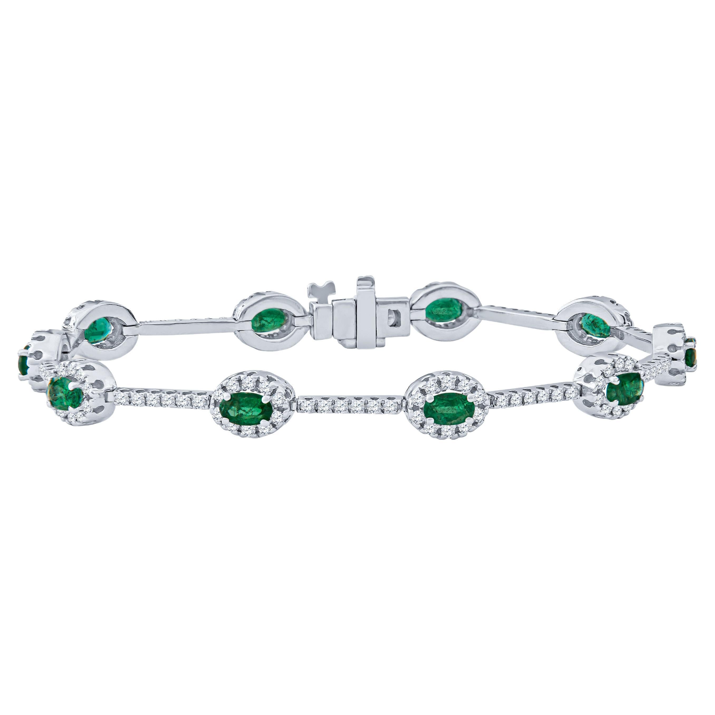 2,20 Karat Gesamtgewicht Ovalschliff Smaragd & Diamant-Armband