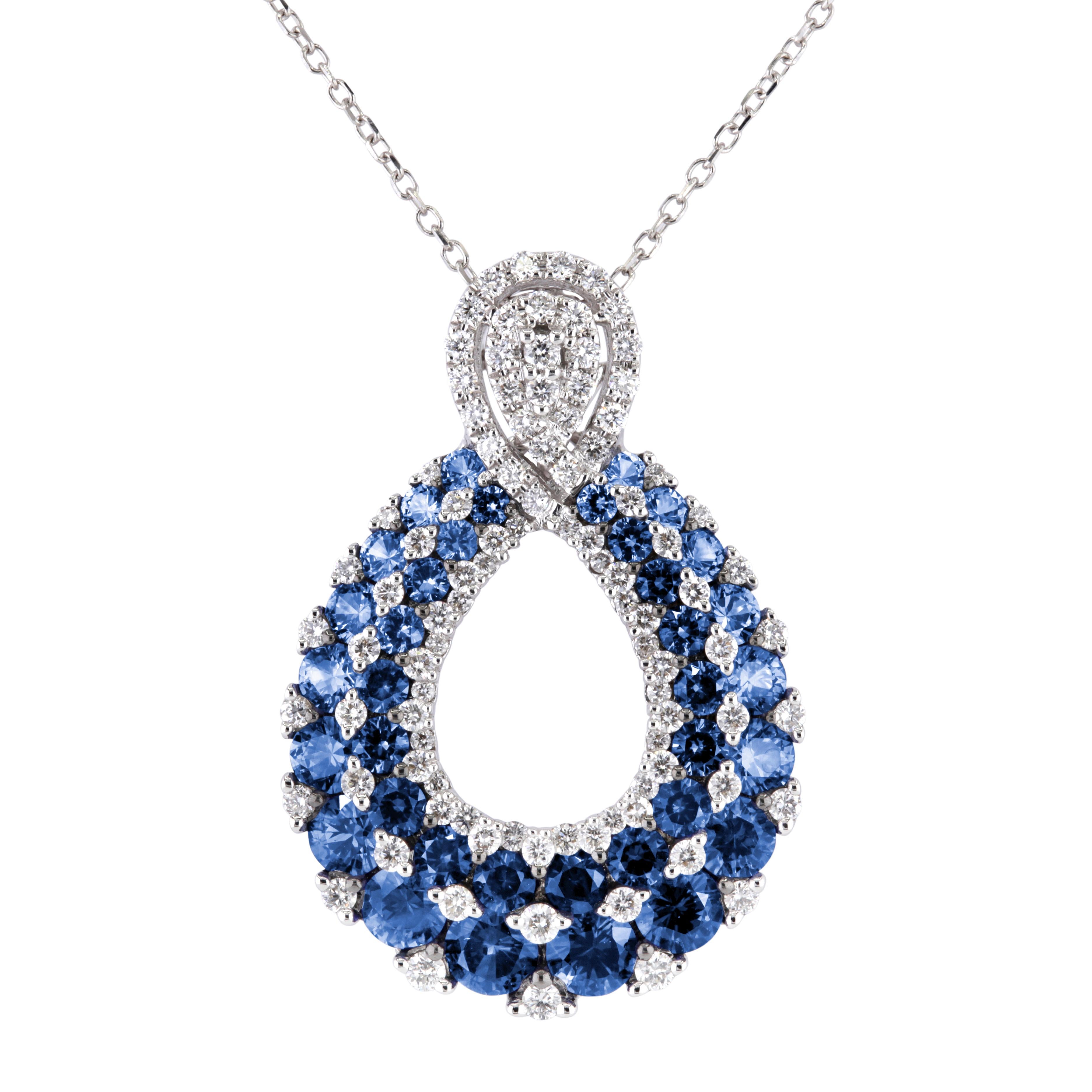Contemporary 2.20 Carat Vivid Blue Sapphire and 0.52 Carat Diamond Peacock Pendant ref2185 For Sale