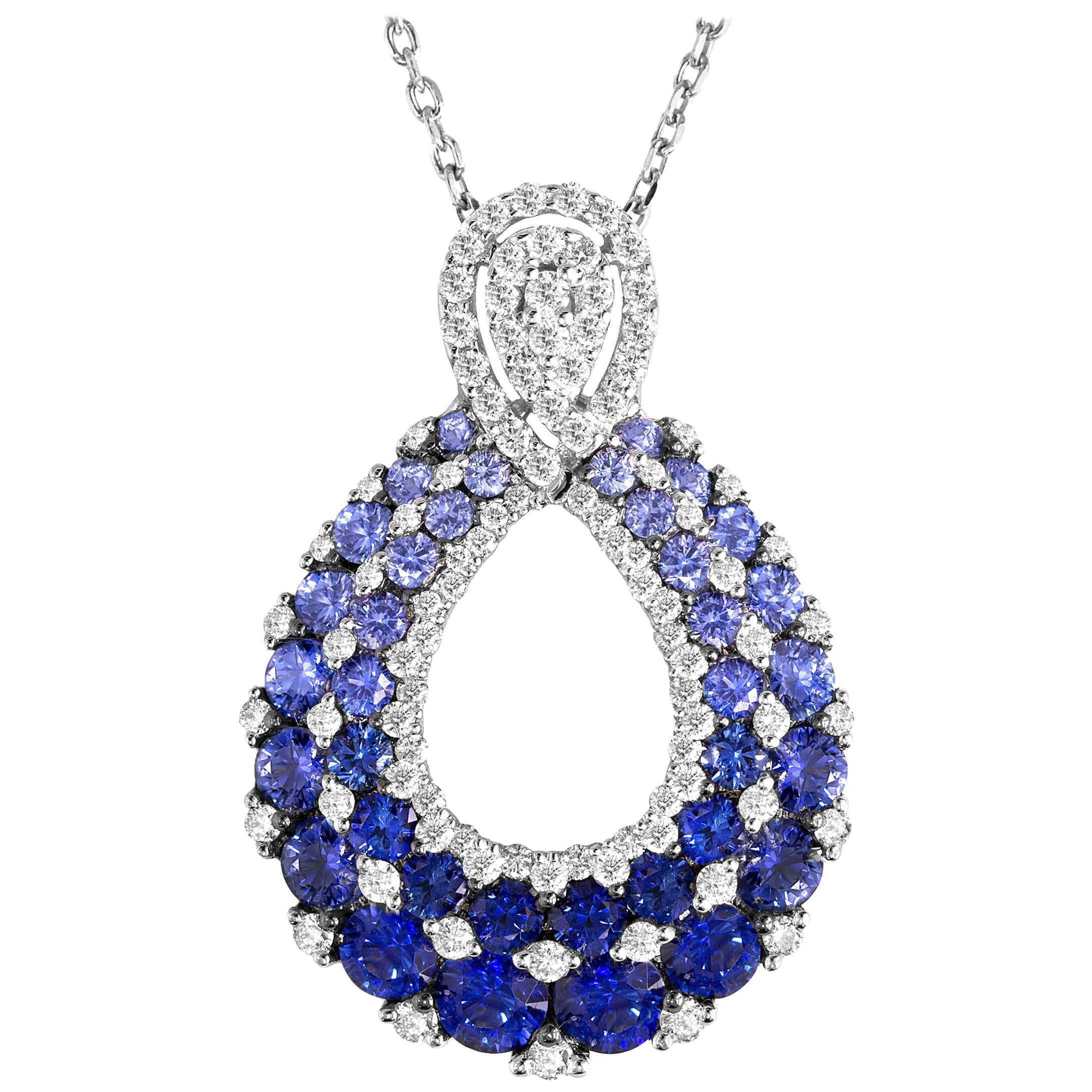 2.20 Carat Vivid Blue Sapphire and 0.52 Carat Diamond Peacock Pendant ref2185