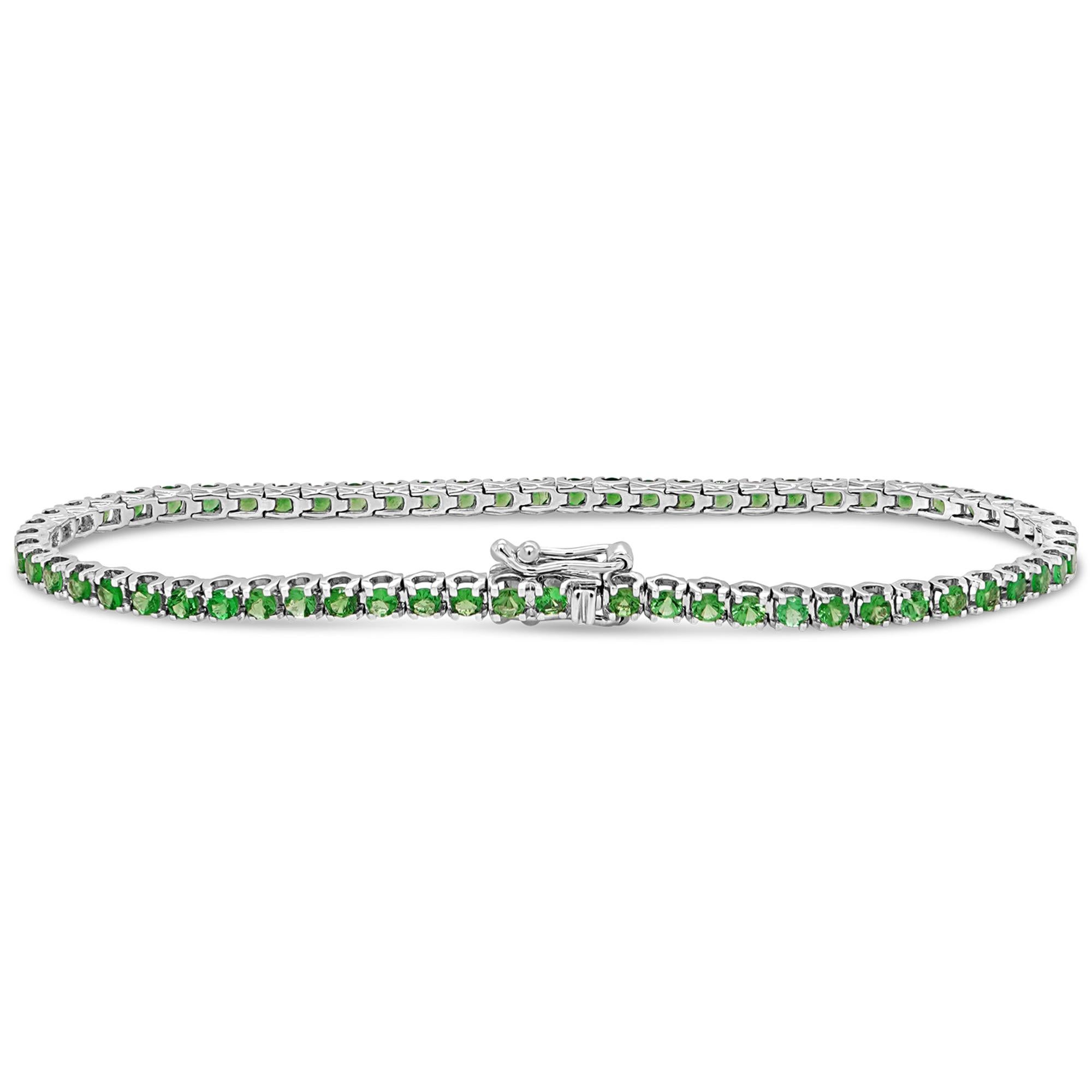 2,20 Karat Vivid Green Tsavorite Grüner Granat Klassisches Tennisarmband 18K (Art nouveau)