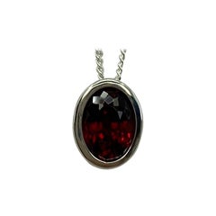 2.20 Carat Vivid Orange Red Garnet Oval Cut Solitaire Silver Pendant Necklace