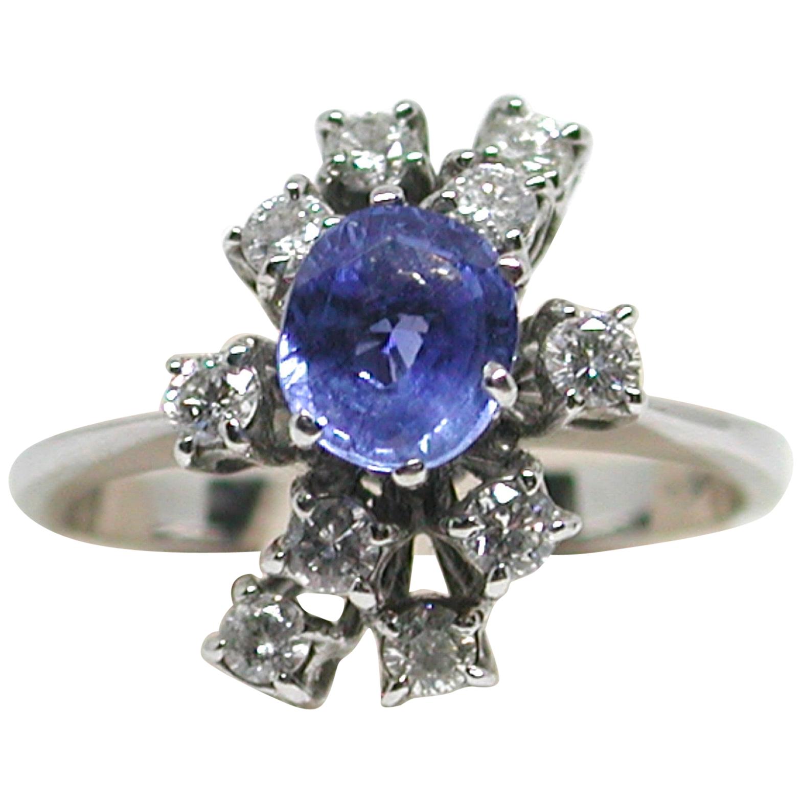 2.20 Carat White Gold Diamond Sapphire Engagement Ring For Sale