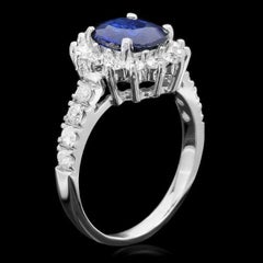 2.20 Carats Natural Blue Sapphire and Diamond 14K Solid White Gold Ring