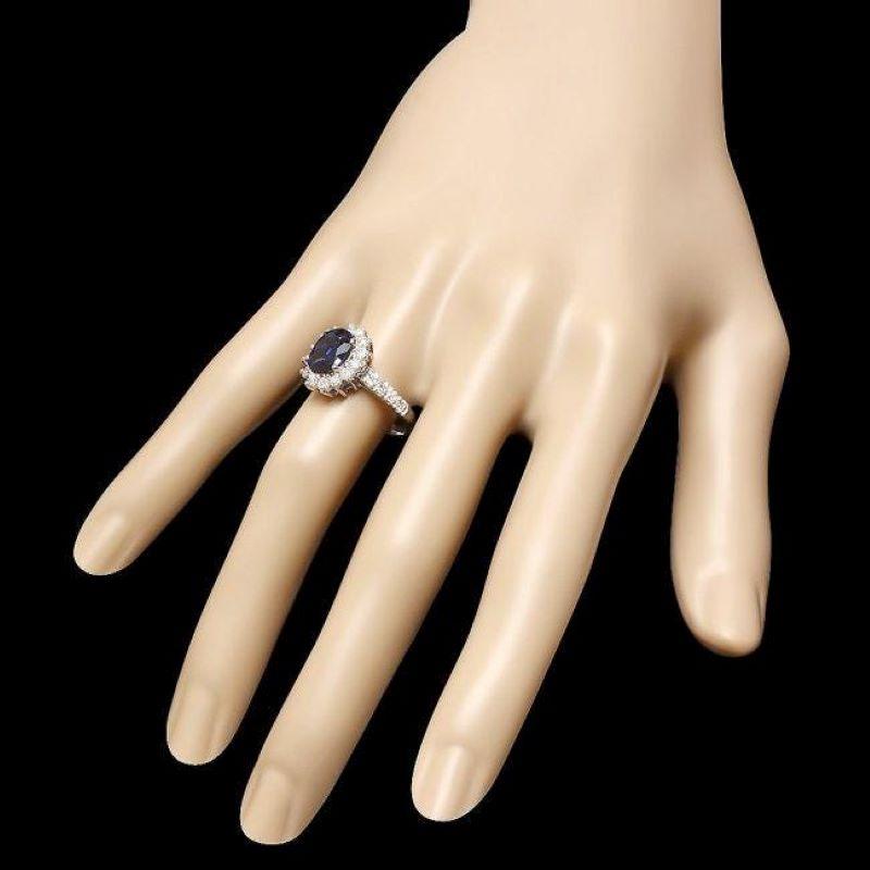 2.20 Carats Natural Blue Sapphire and Diamond 14K Solid White Gold Ring In New Condition For Sale In Los Angeles, CA