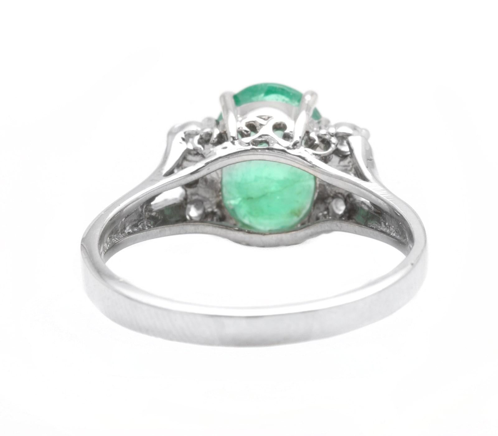 2.20 Carats Natural Emerald and Diamond 14K Solid White Gold Ring In New Condition For Sale In Los Angeles, CA