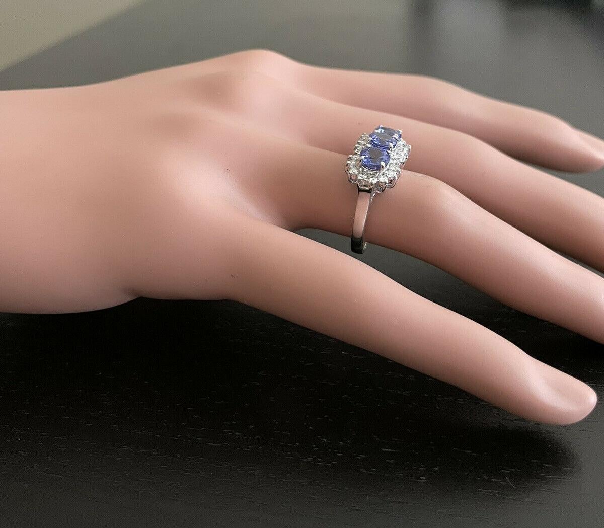 2.20 Carats Natural Tanzanite and Diamond 14k Solid White Gold Ring For Sale 1