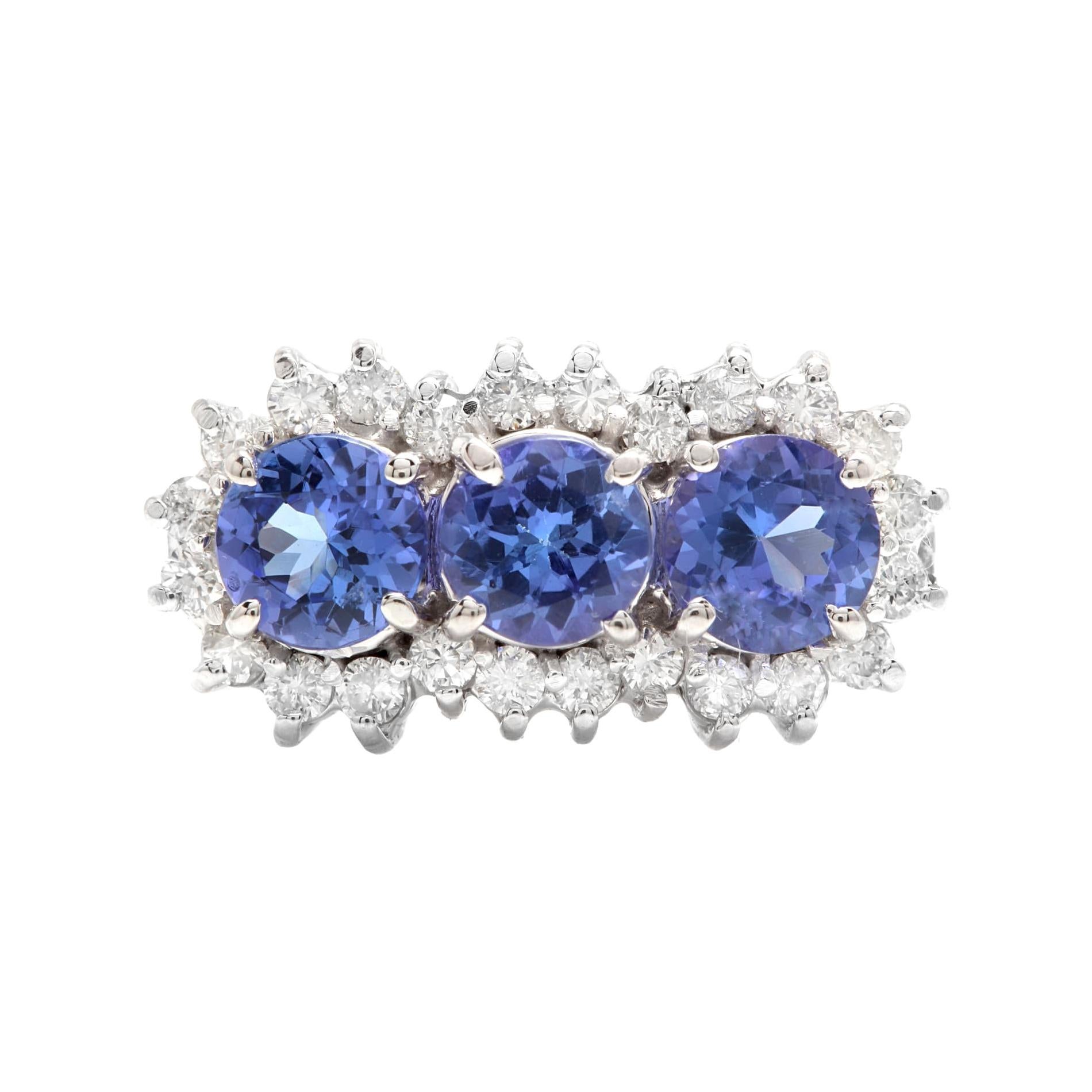 Bague en or blanc massif 14 carats avec tanzanite naturelle de 2,20 carats et diamants