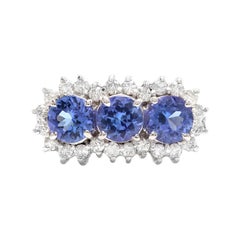 Bague en or blanc massif 14 carats avec tanzanite naturelle de 2,20 carats et diamants