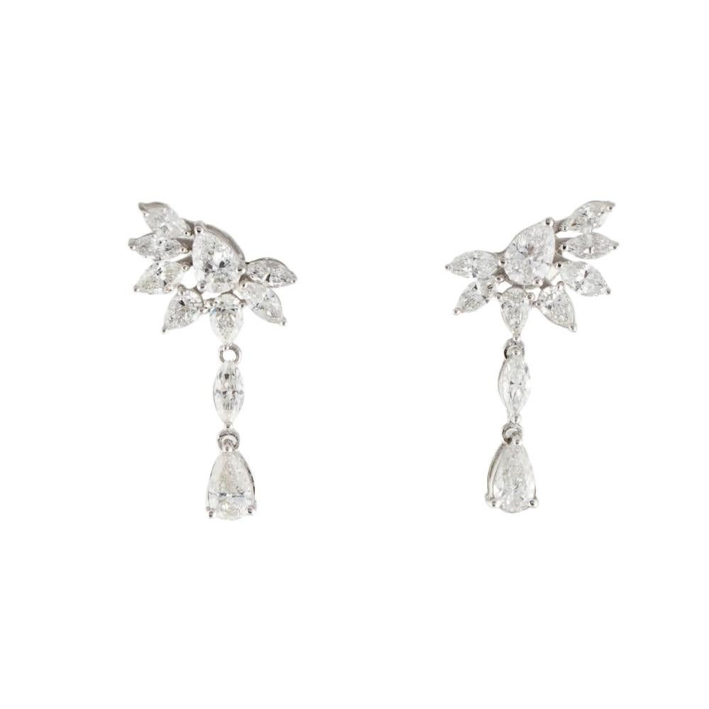 Women's 2.20 Carats Pear Marquise Drop Earrings in 14k Gold For Sale