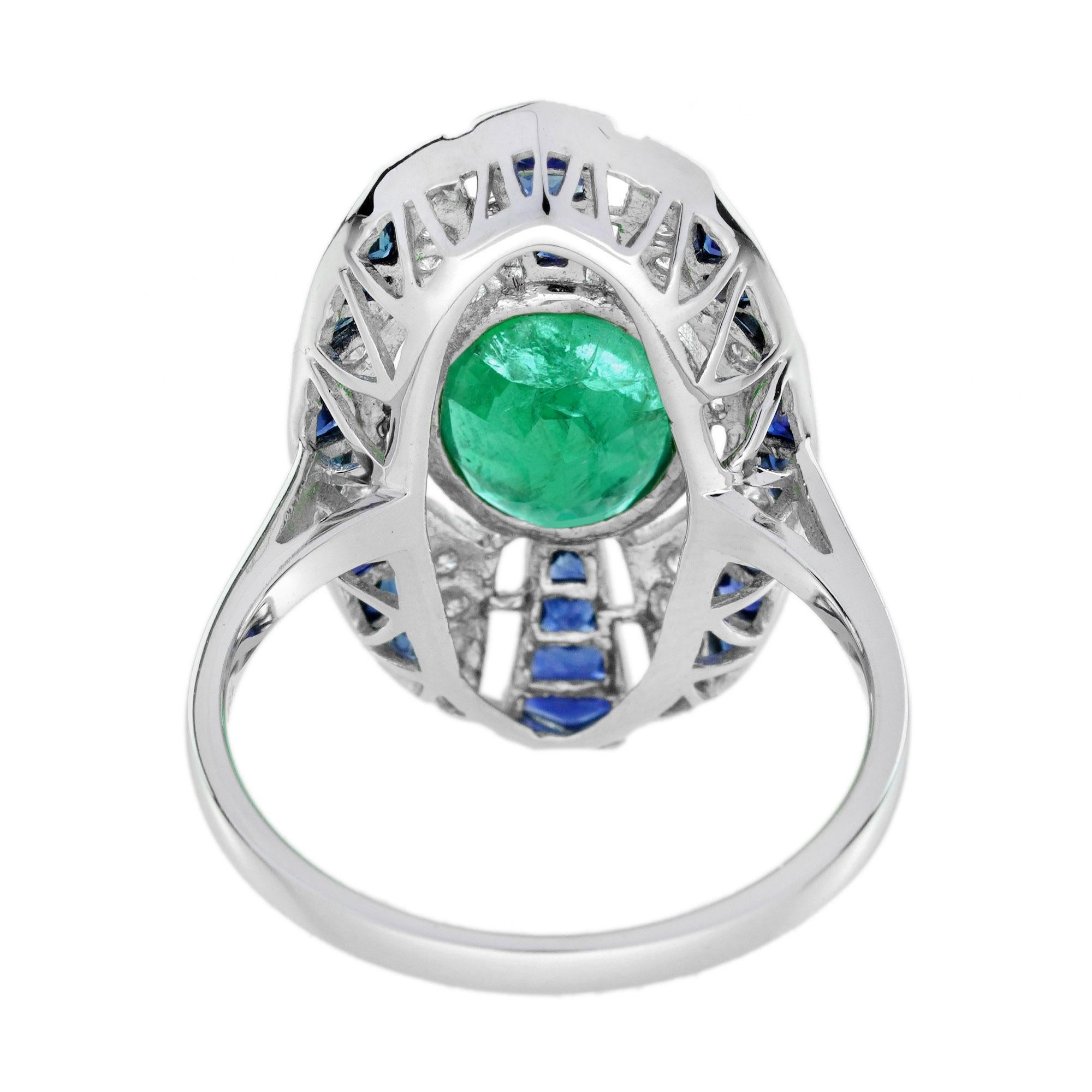 2.20 Ct. Emerald  Sapphire and Diamond  Art Deco Style Dinner Ring in 18K Gold In New Condition For Sale In Bangkok, TH