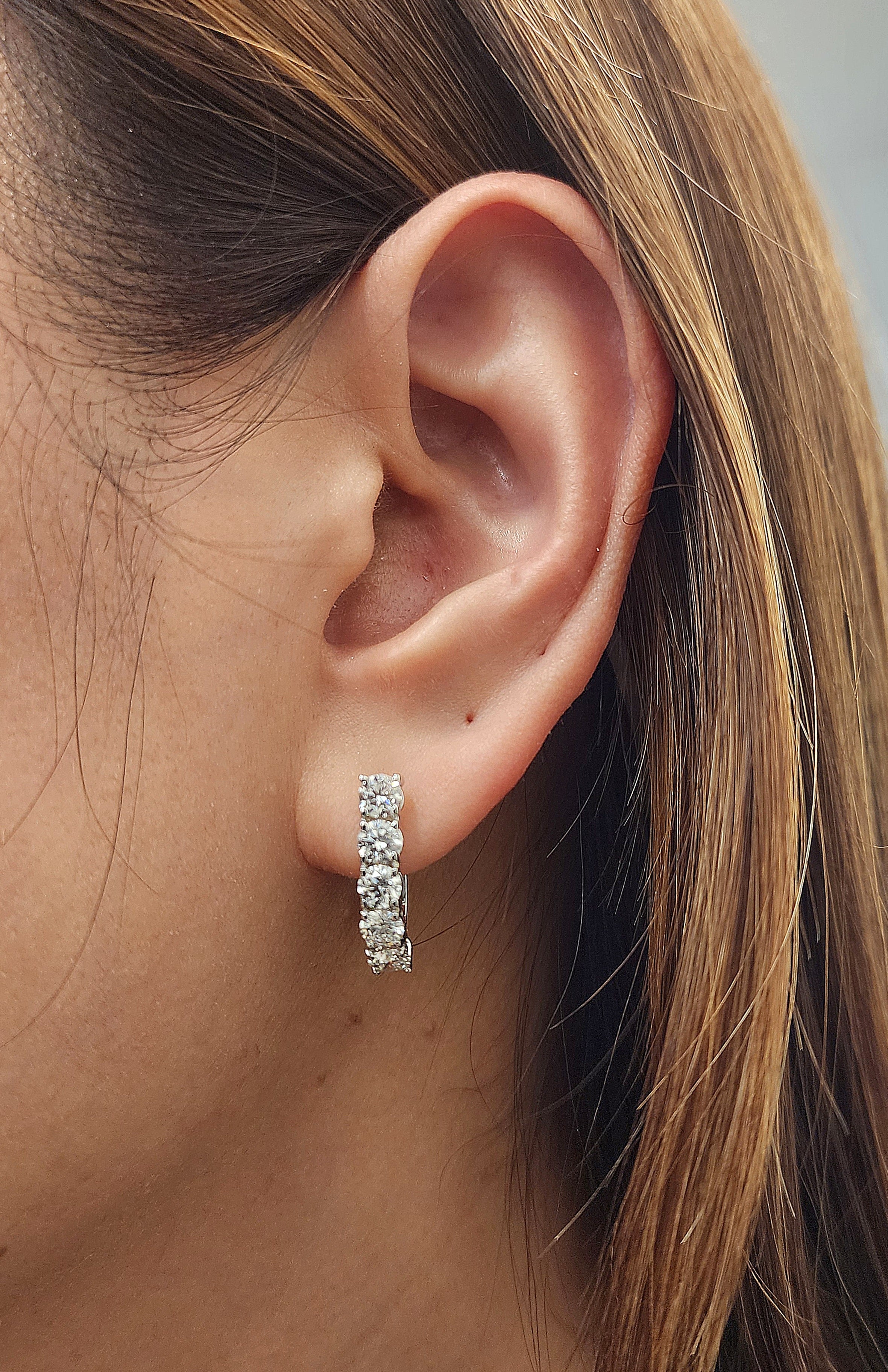 2.20 ct Huggie Diamond Earrings in 14k White Gold For Sale