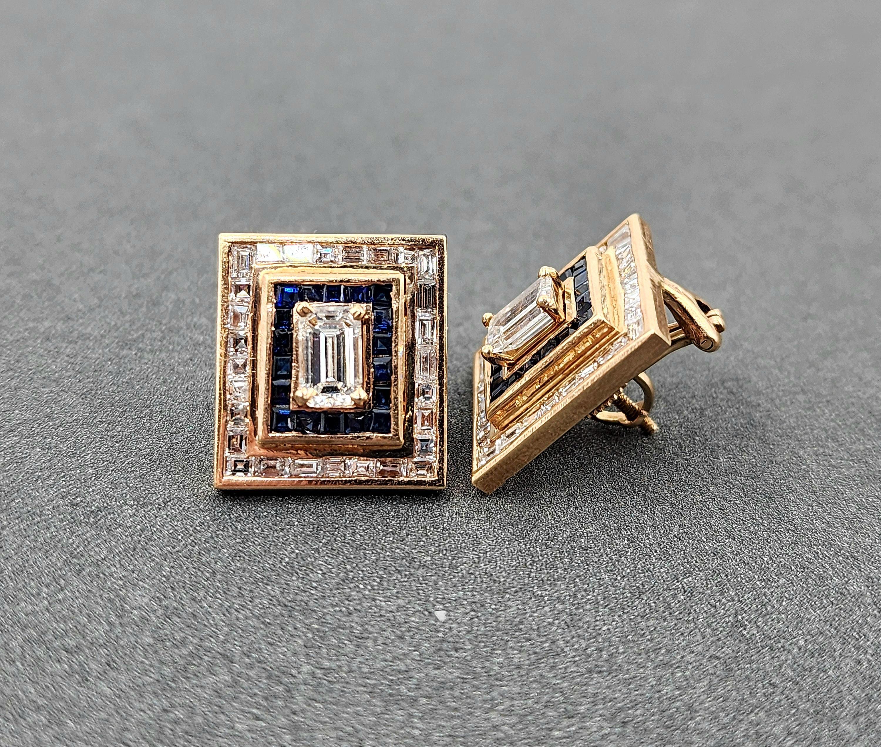 Mixed Cut 2.20 ct Natural Diamond & Sapphire Earrings For Sale