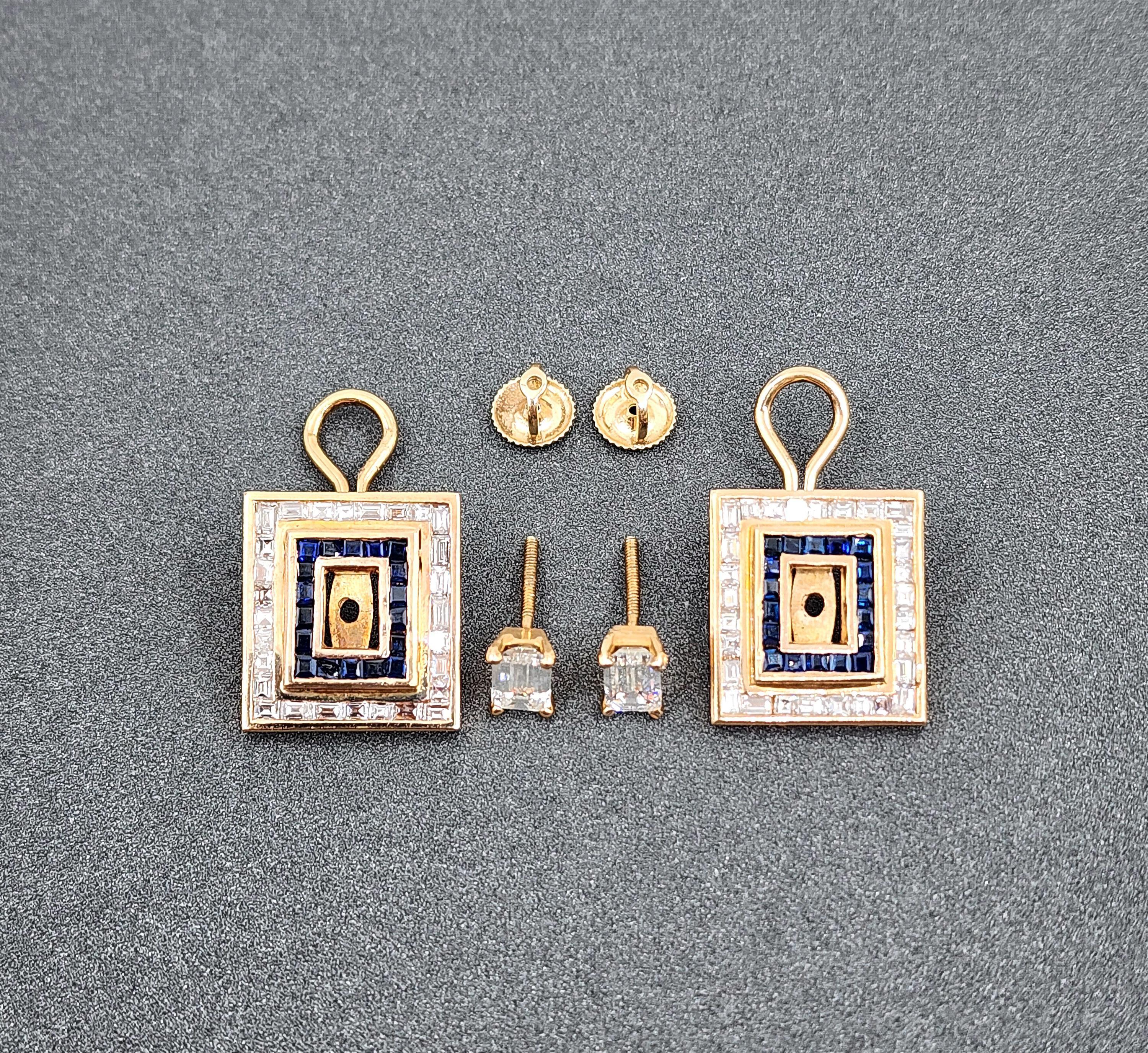 Women's or Men's 2.20 ct Natural Diamond & Sapphire Earrings For Sale