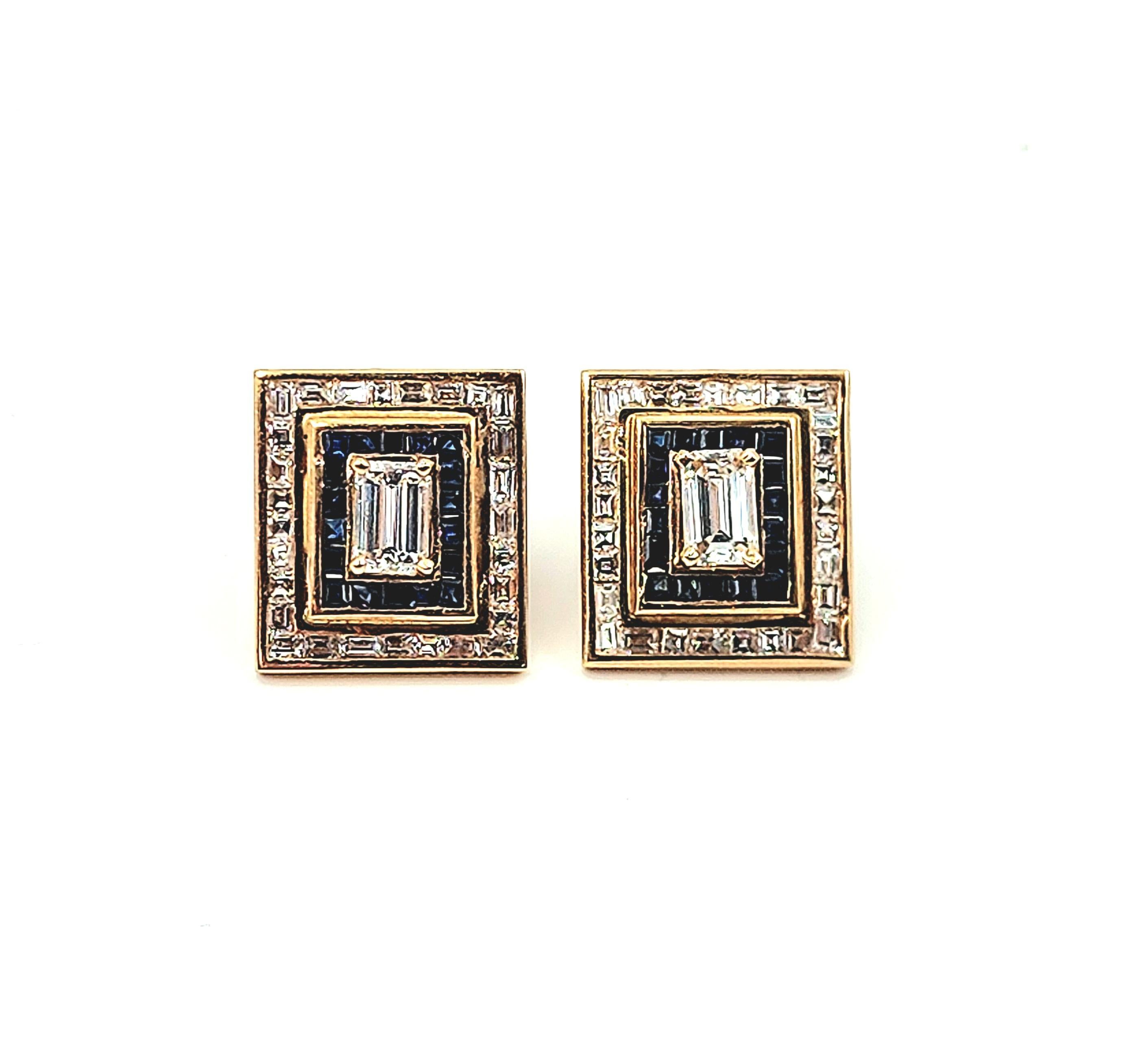 2.20 ct Natural Diamond & Sapphire Earrings For Sale 2