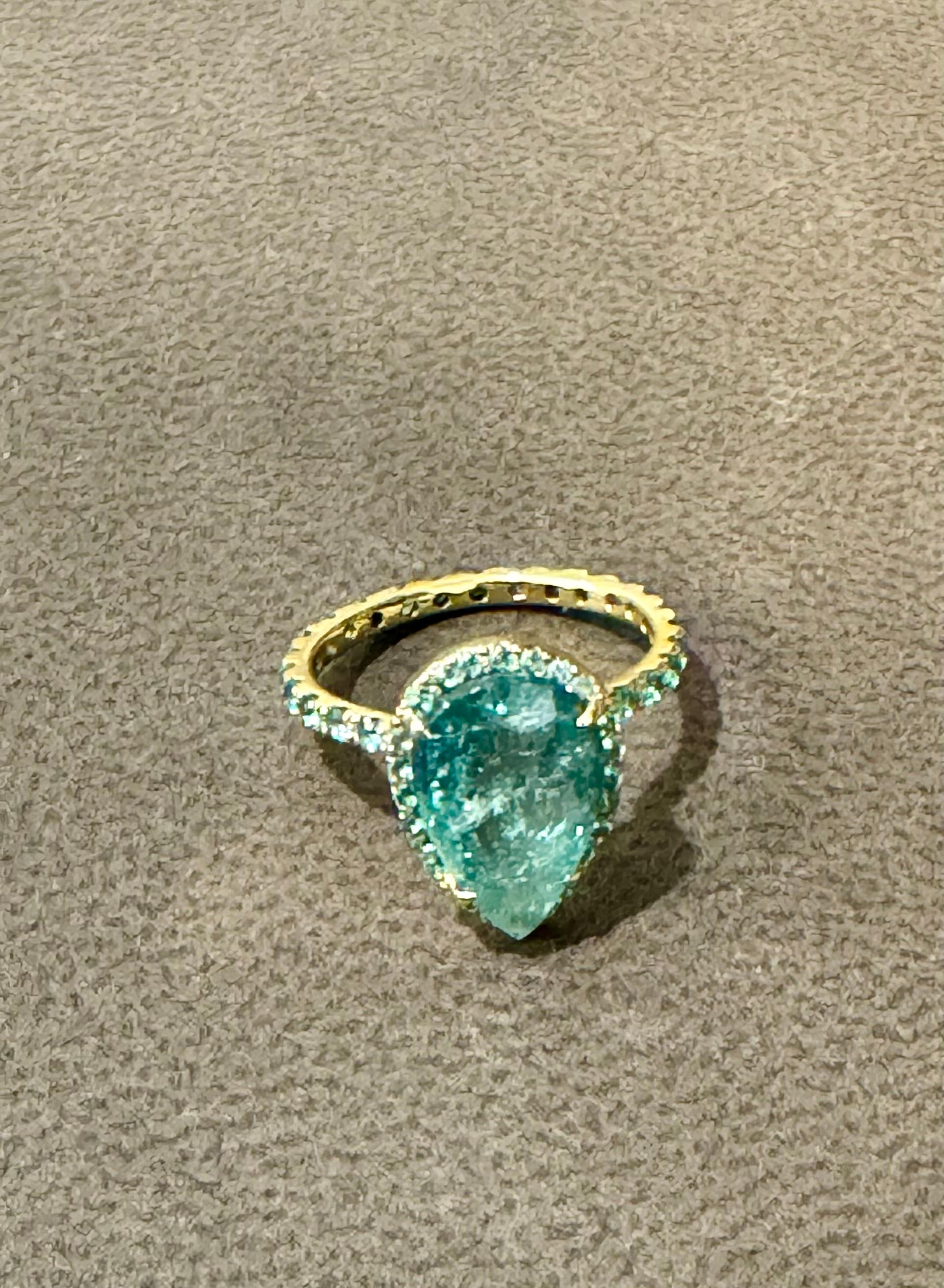 2.20 Ct Pear Shape Pariba Tourmaline Ring in  Or 18 K Taille 3.5 en vente 7