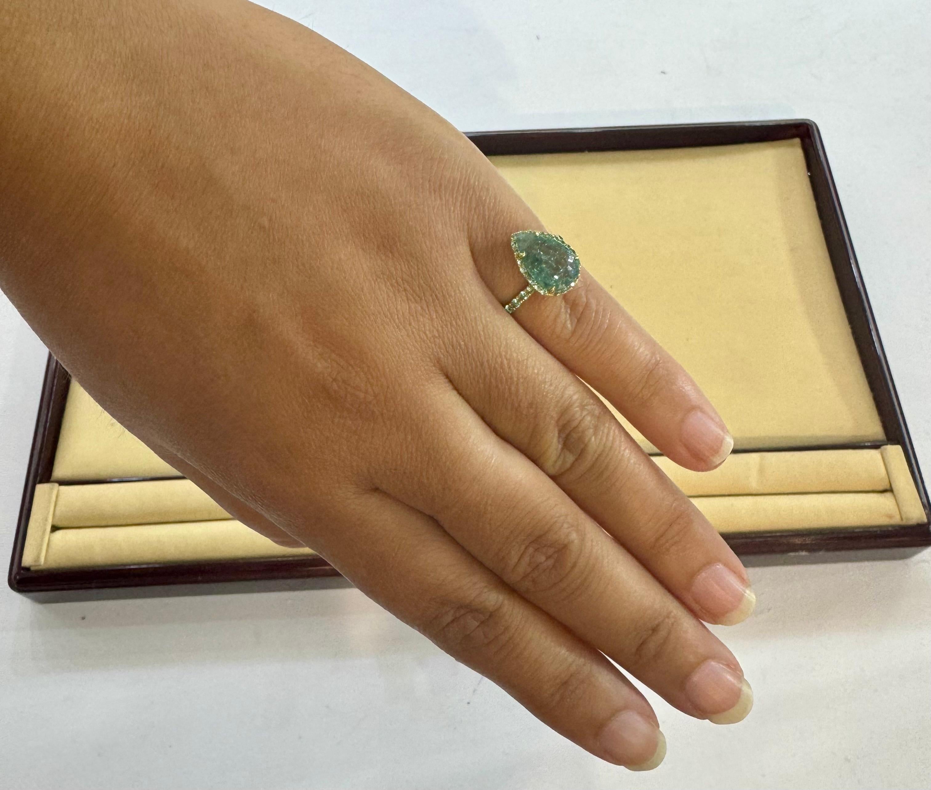 2.20 Ct Pear Shape Pariba Tourmaline Ring in  Or 18 K Taille 3.5 en vente 9