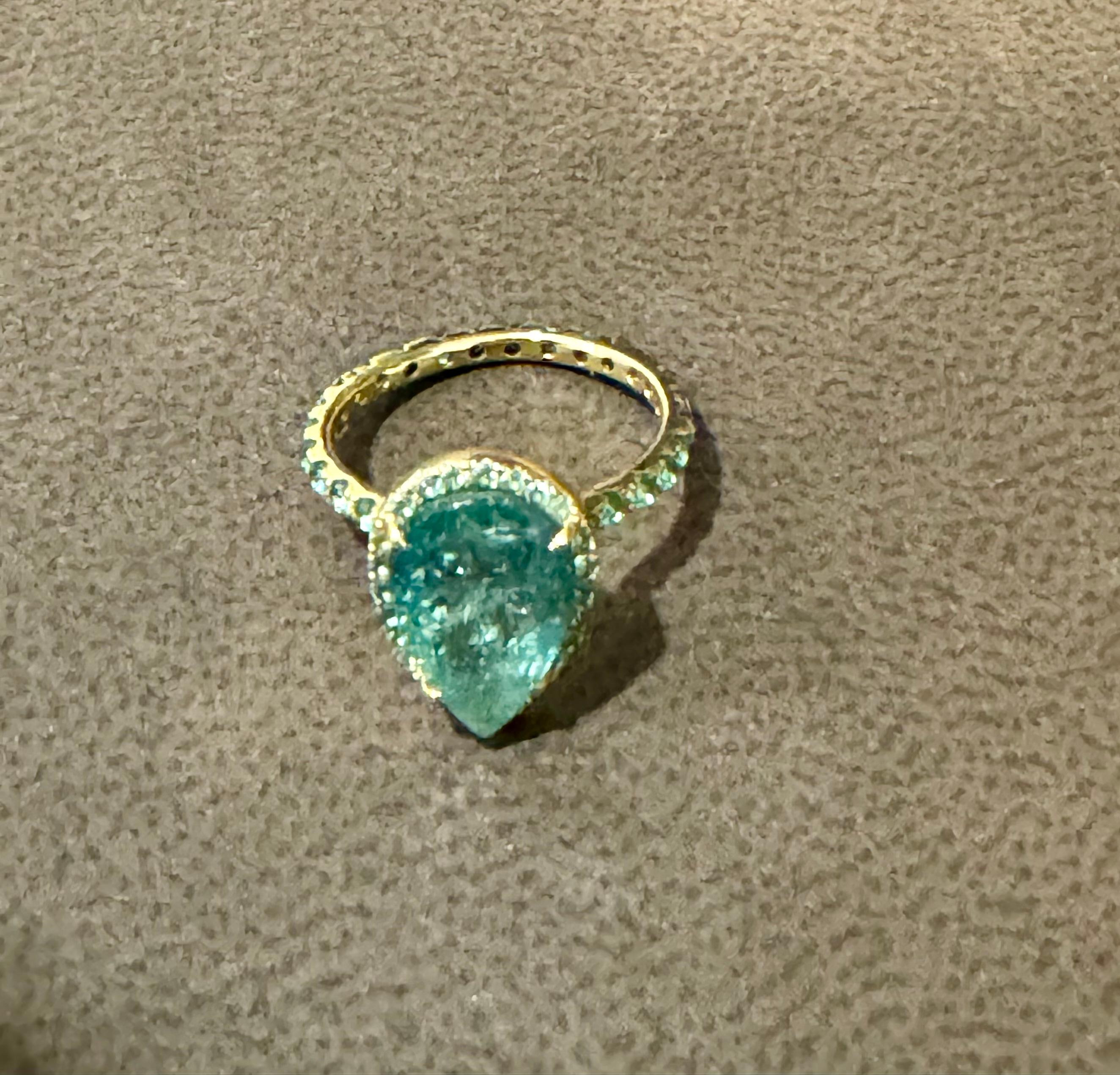 Taille poire 2.20 Ct Pear Shape Pariba Tourmaline Ring in  Or 18 K Taille 3.5 en vente