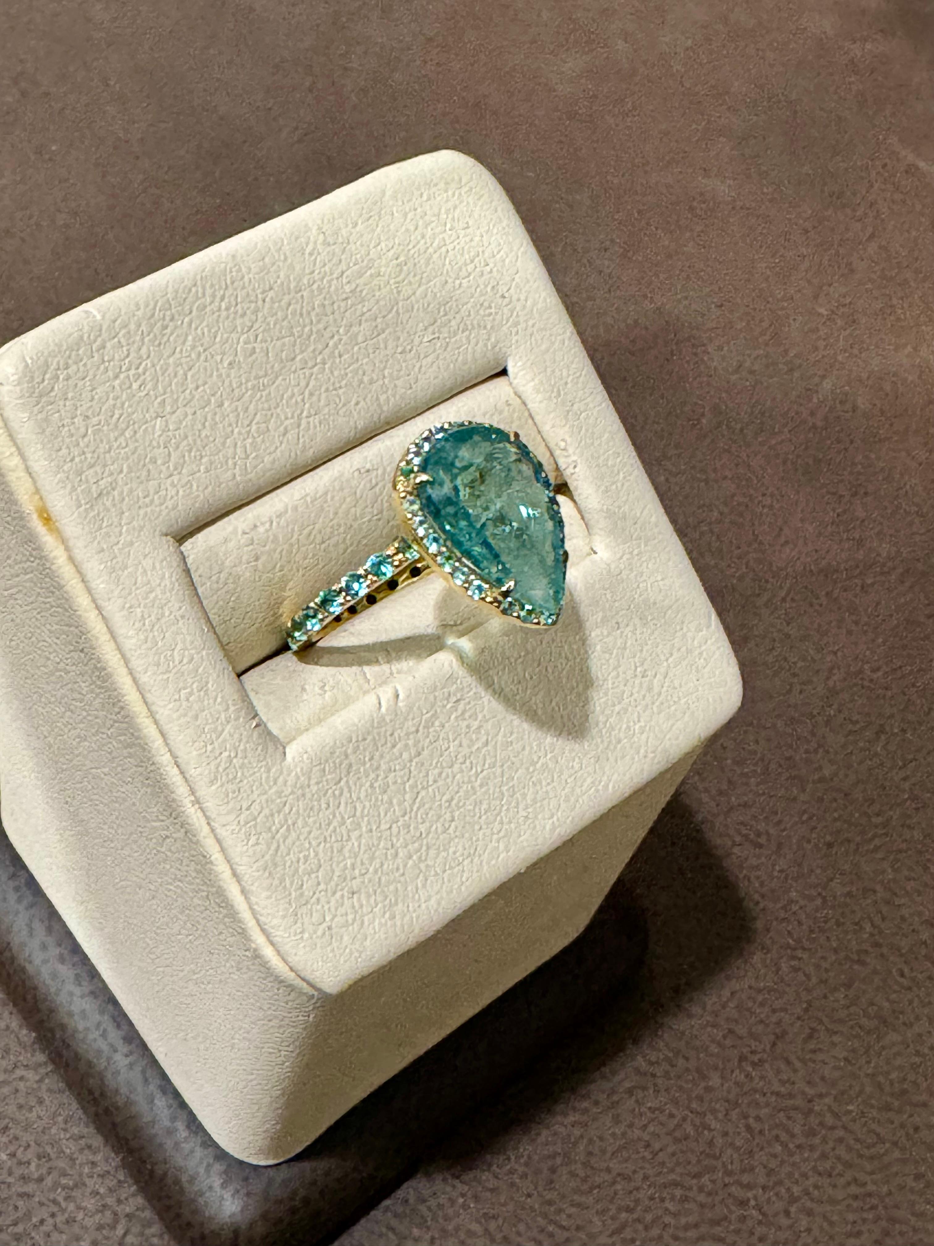 2.20 Ct Pear Shape Pariba Tourmaline Ring in  Or 18 K Taille 3.5 Excellent état - En vente à New York, NY