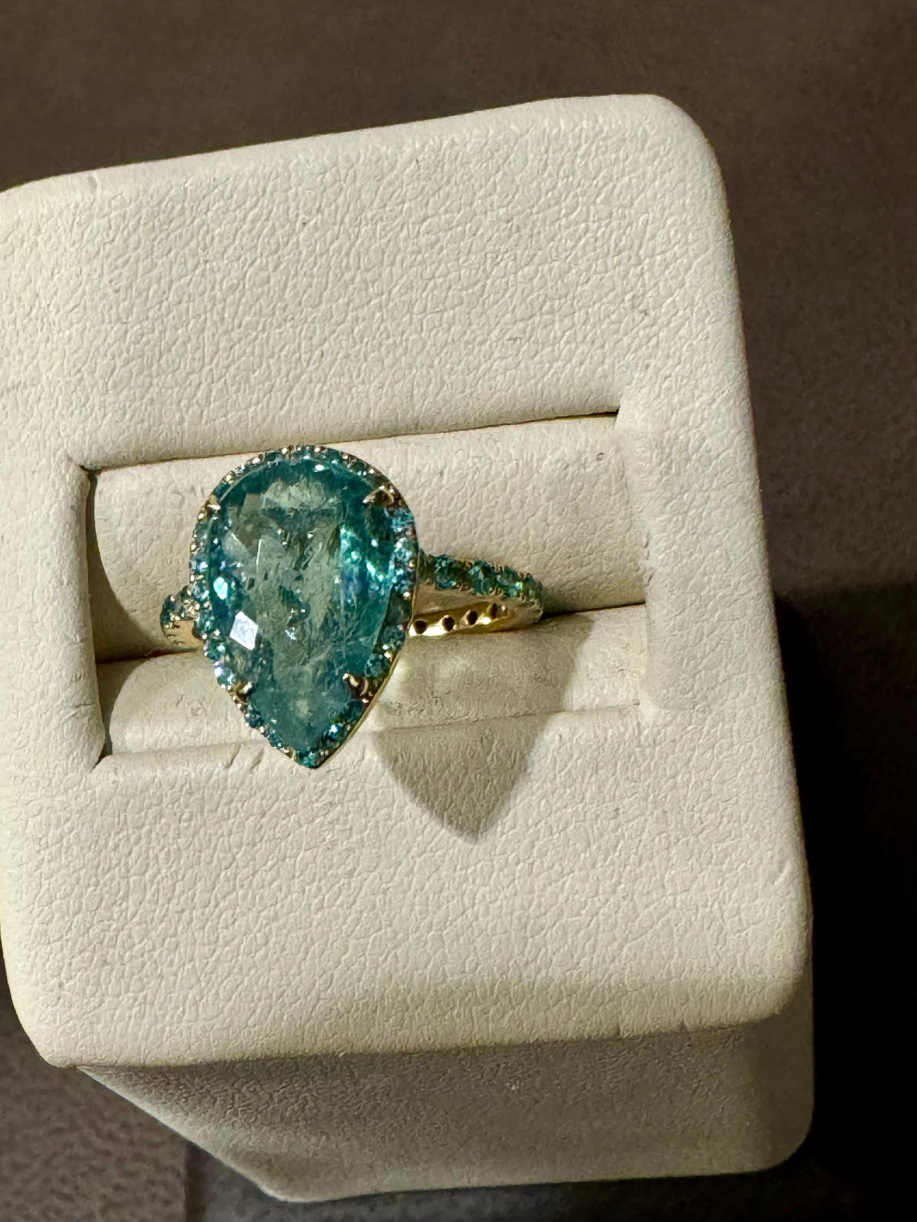 2.20 Ct Pear Shape Pariba Tourmaline Ring in  Or 18 K Taille 3.5 Pour femmes en vente